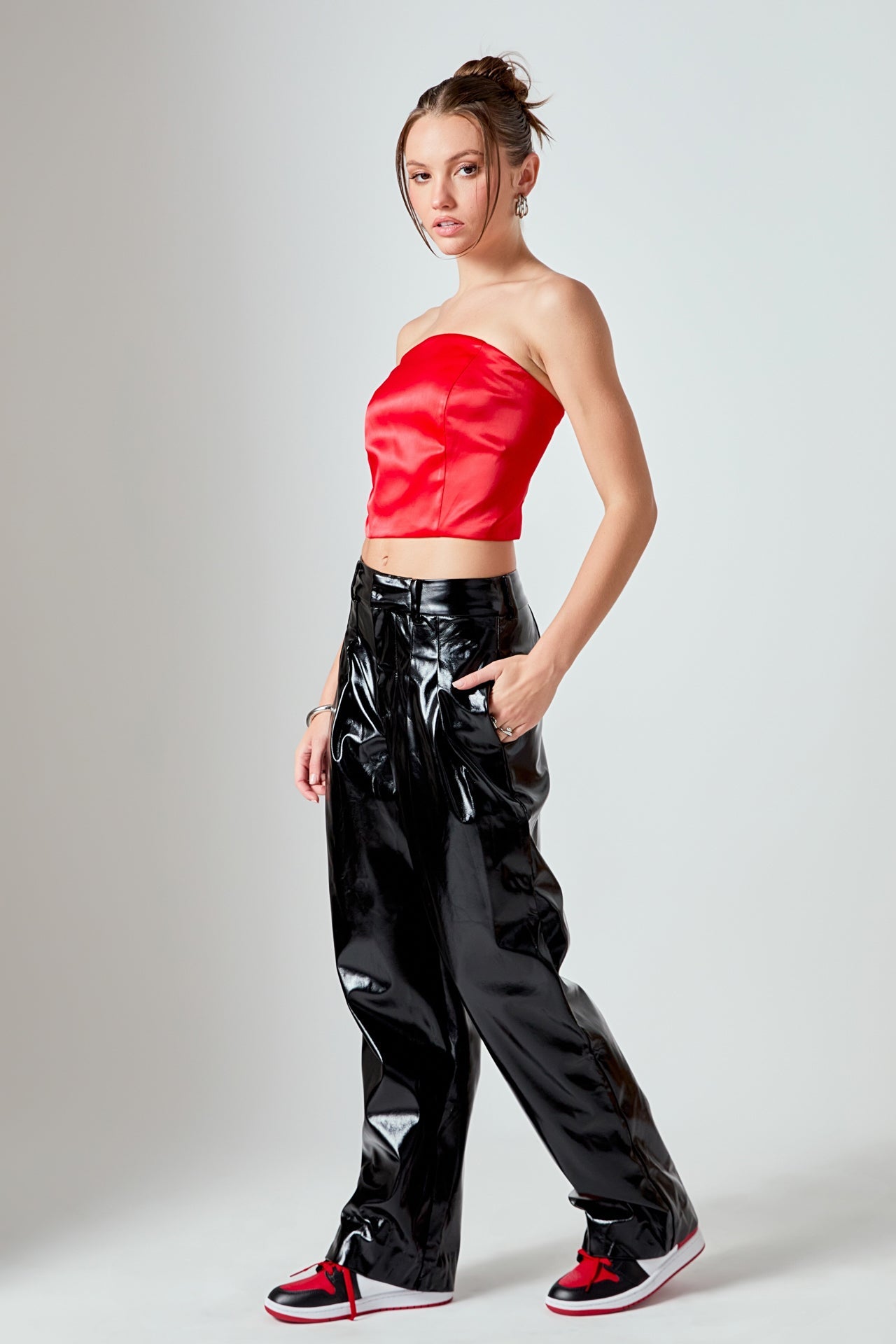Pleated Faux Leather Pants