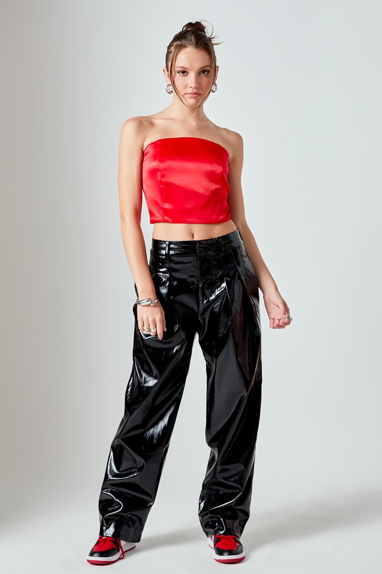 Pleated Faux Leather Pants