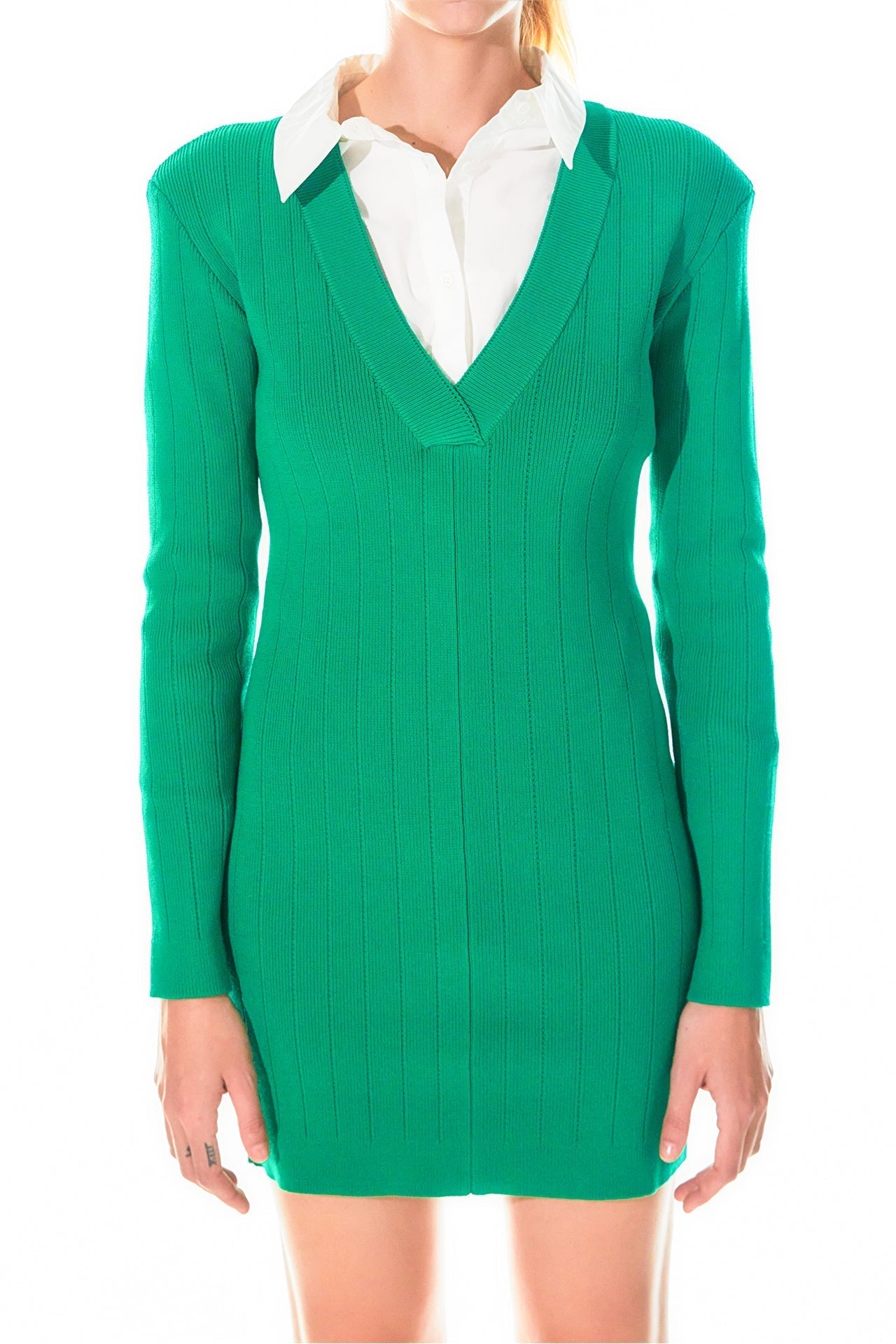 Power Shoulder Mini Knit Dress