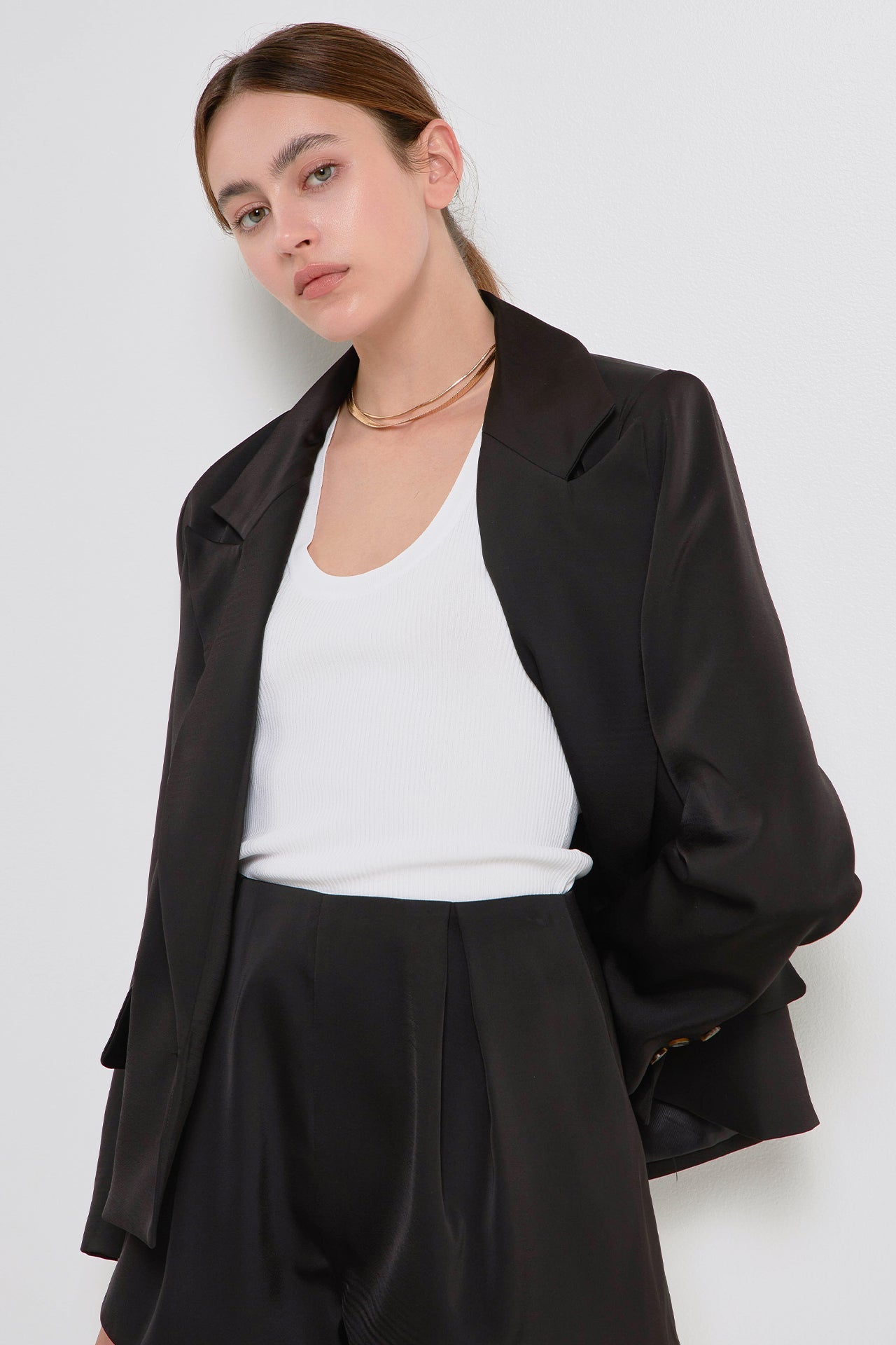 One Button Satin Blazer
