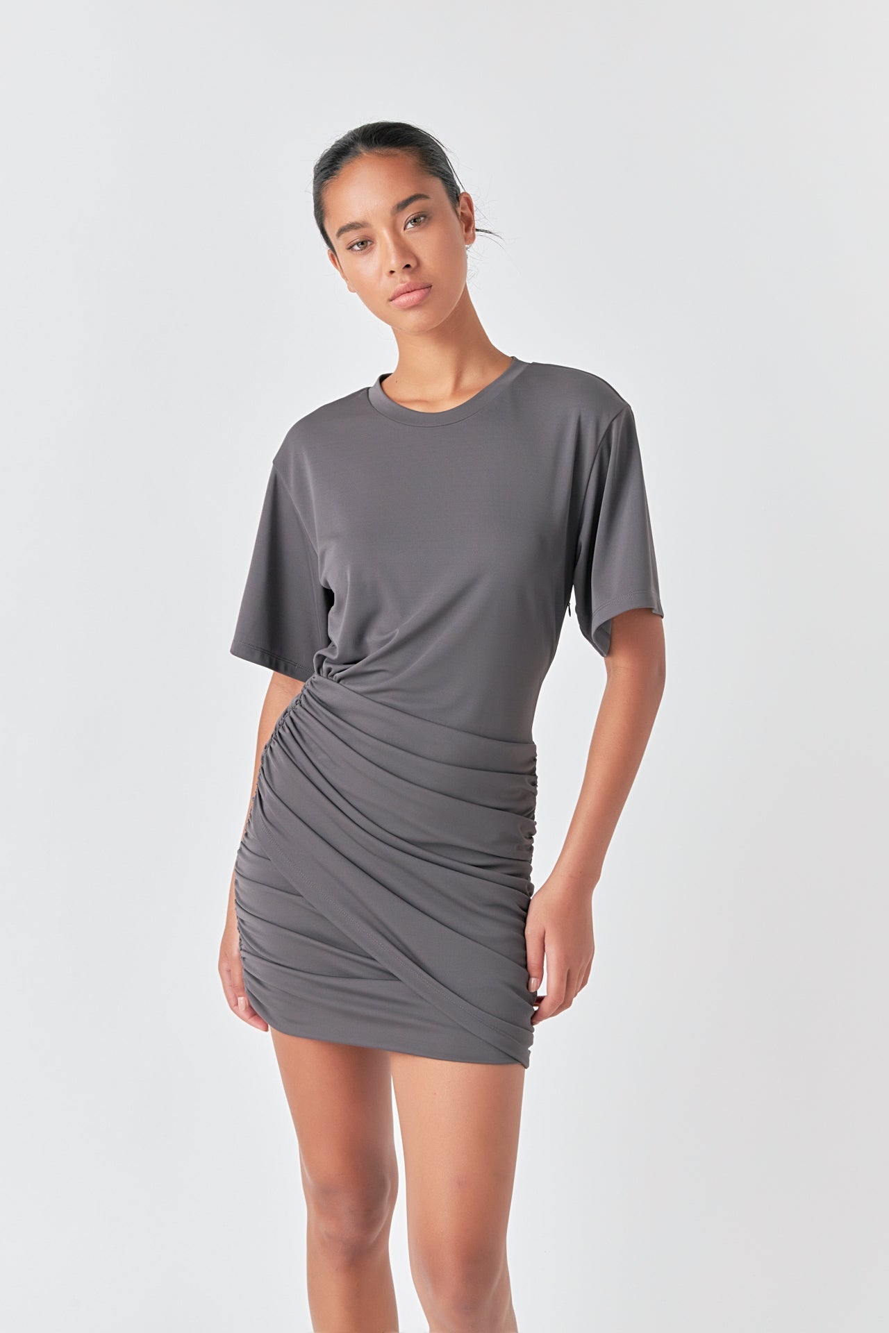 Asymmetric Ruched Mini Dress