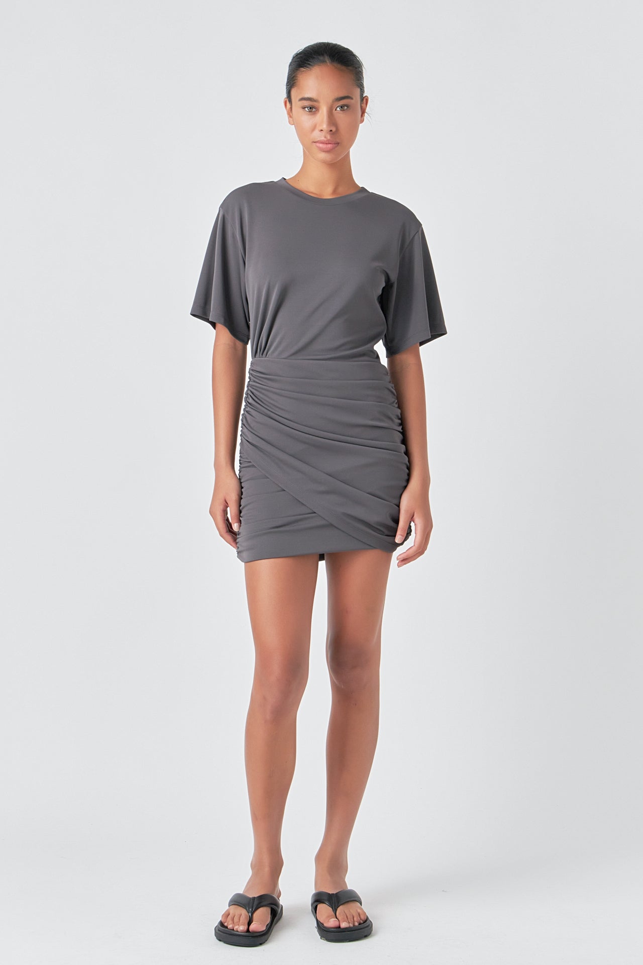 Asymmetric Ruched Mini Dress
