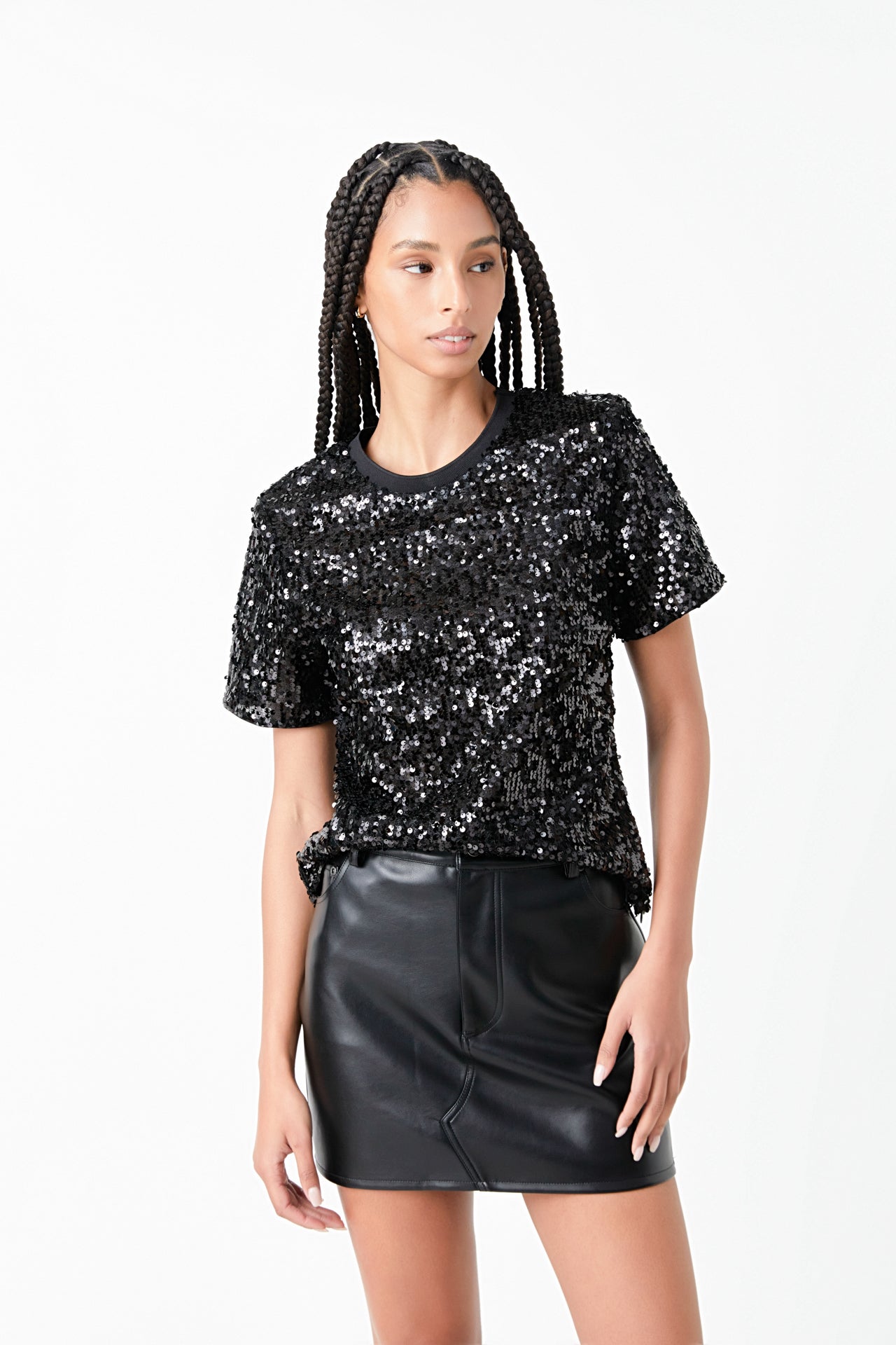 Sequin Shoulder Padded Top