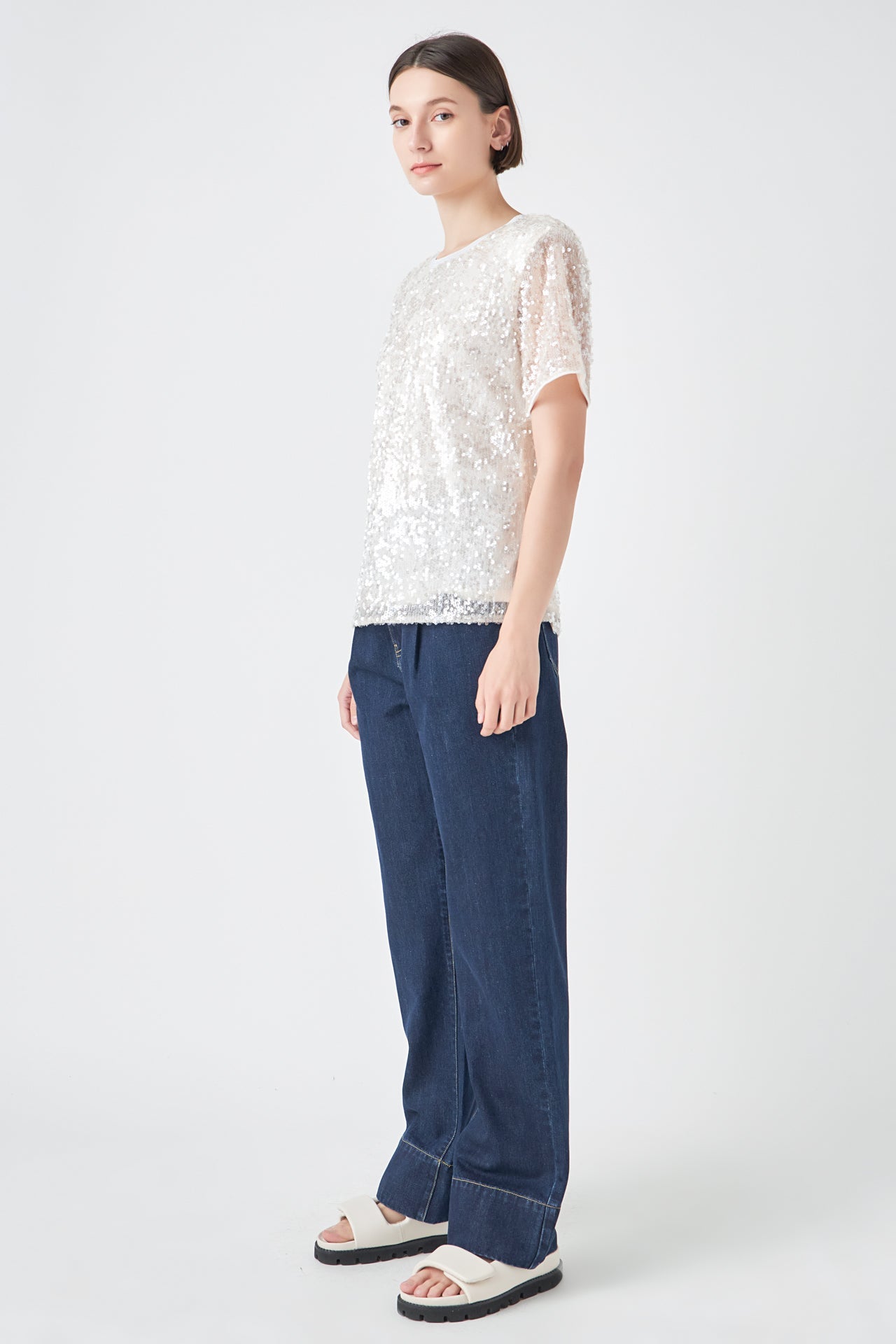 Sequin Shoulder Padded Top