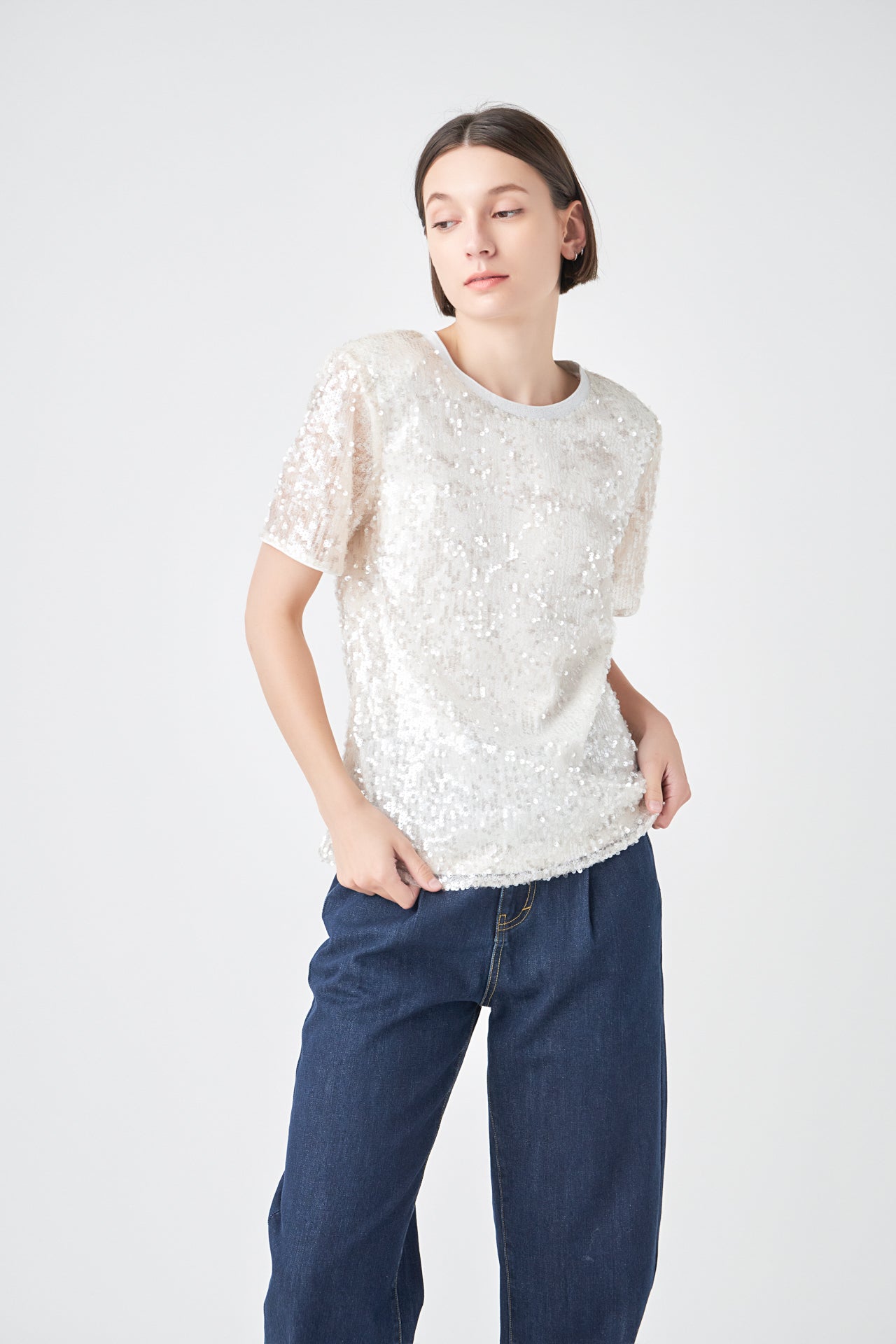 Sequin Shoulder Padded Top