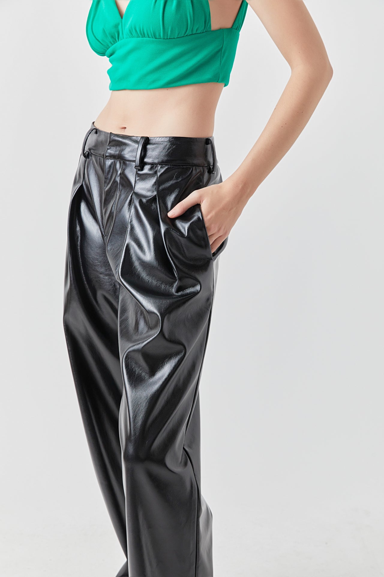 Pleated Faux Leather Pants