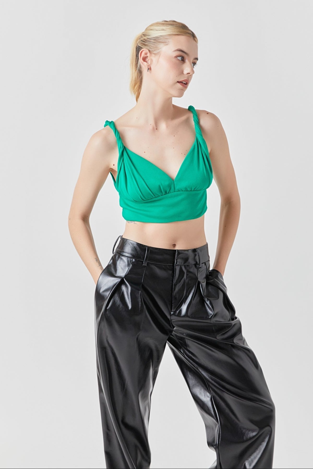 Pleated Faux Leather Pants