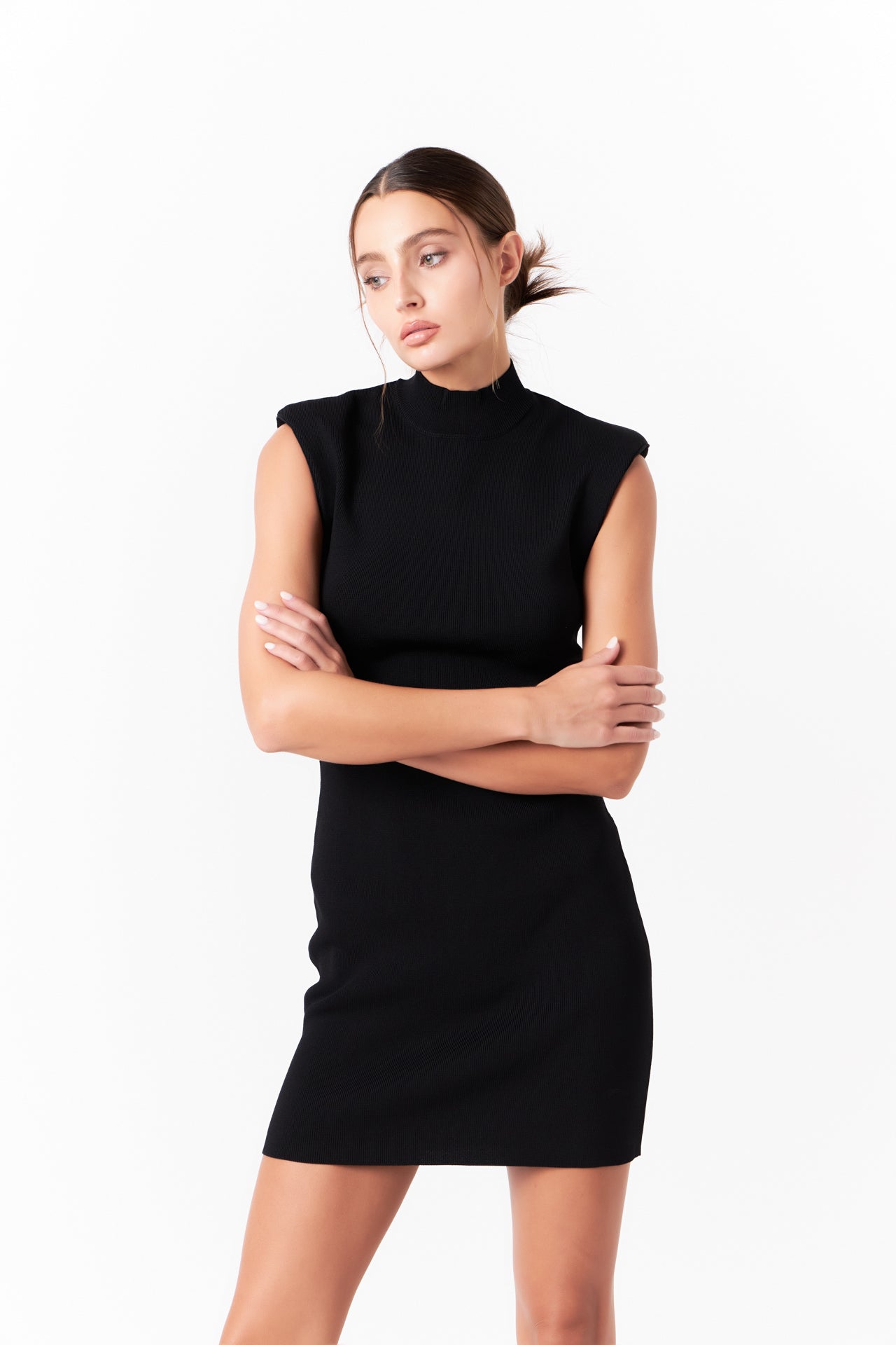 Shoulder Pad Knitdown Mini Dress