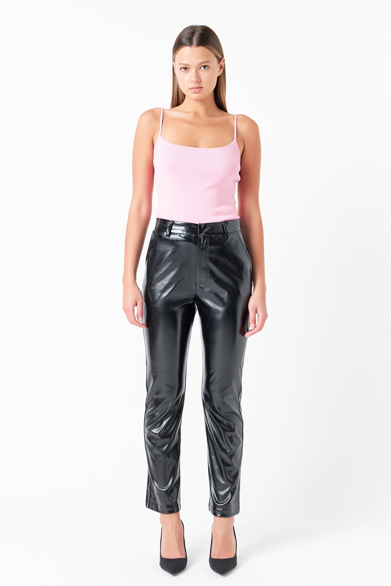 Shiny High-Waisted Faux Leather Pants
