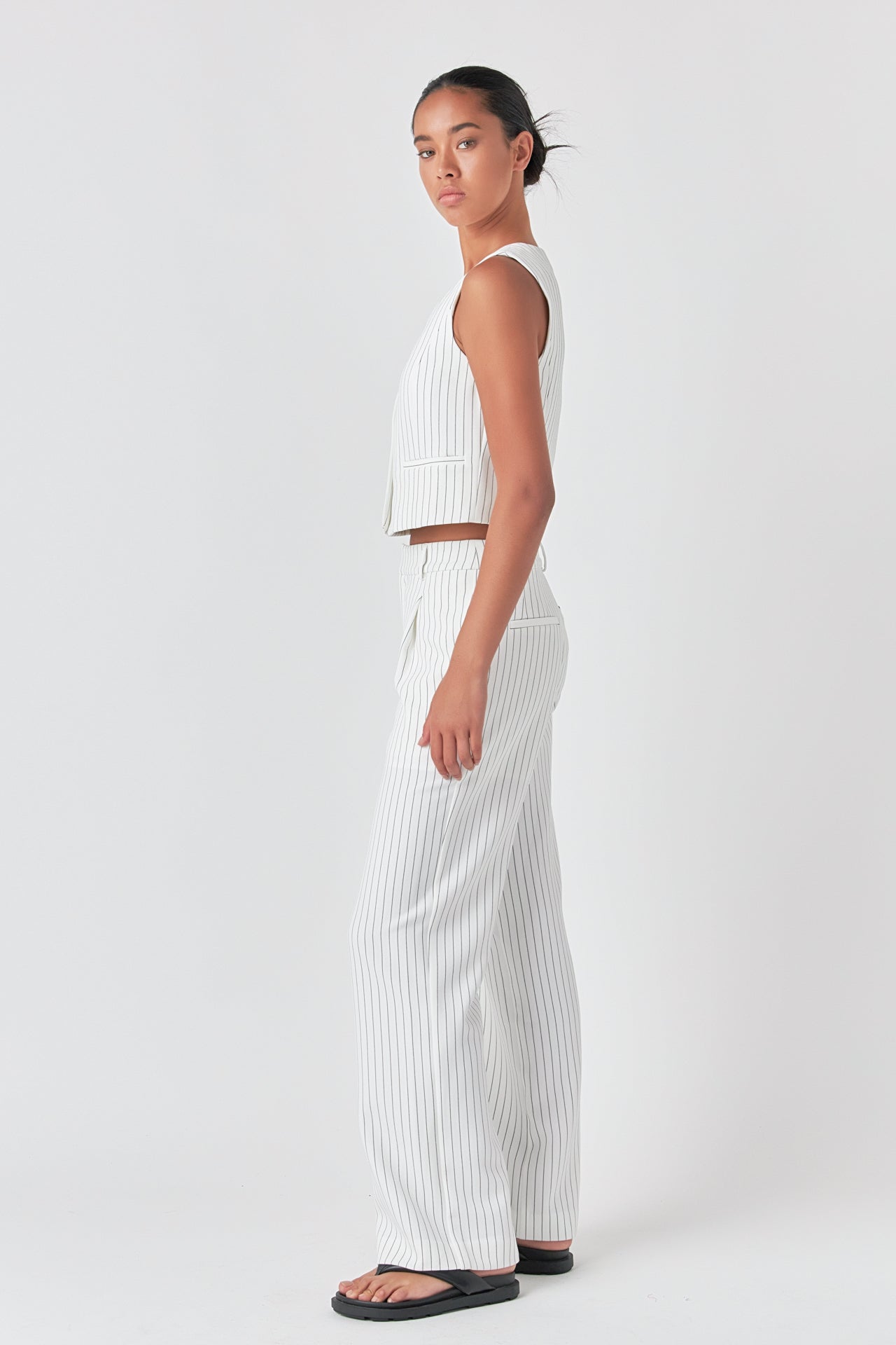 Pinstrpied Vest with Welted Pocket