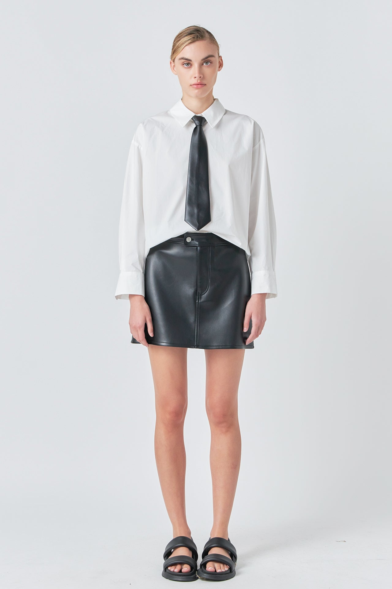 Shirt with Faux Leather Necktie