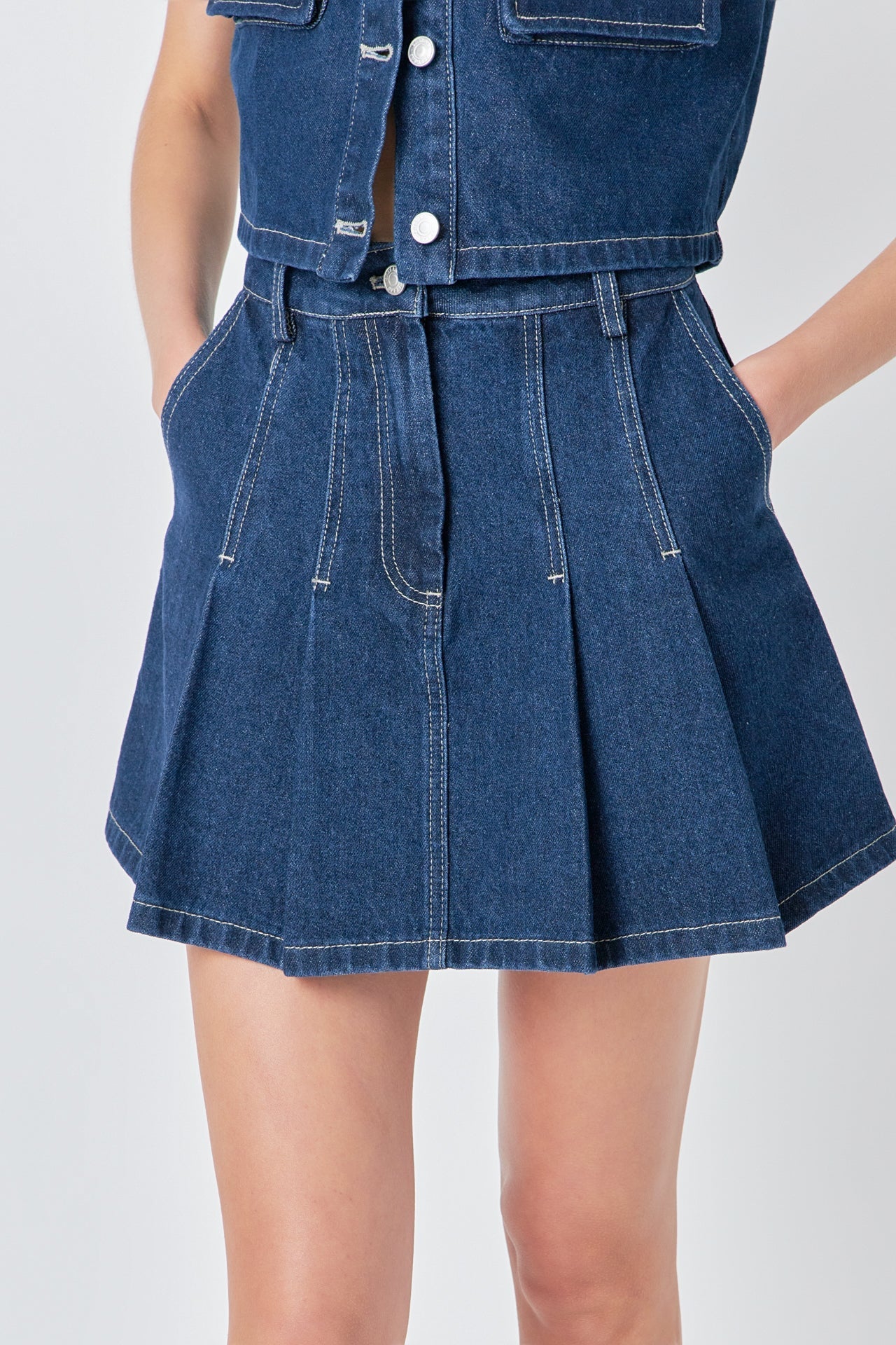 Pleated Denim Mini Skirt