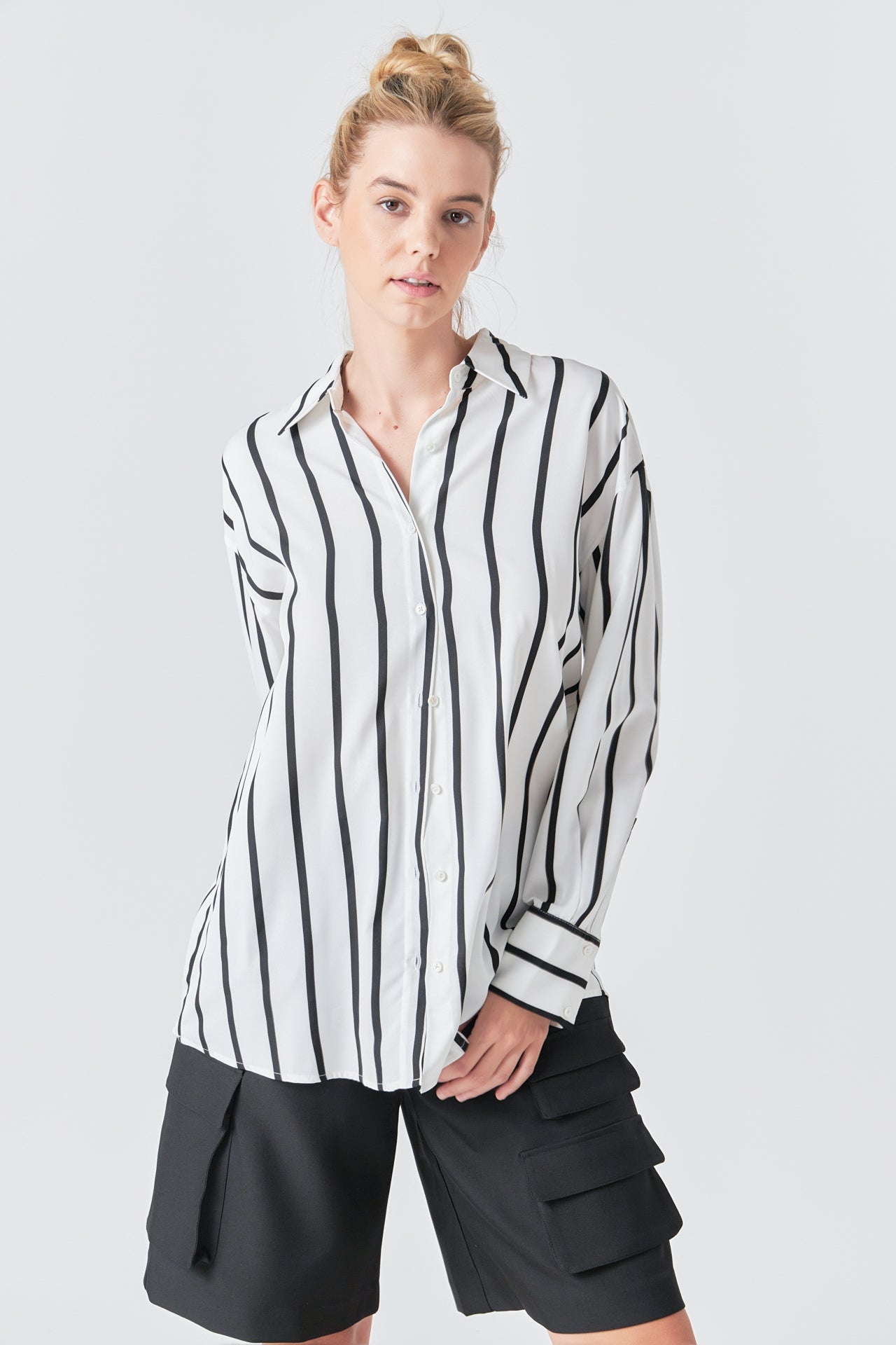 Striped Shirt with Adjustable Waist and Wide Sleeves main image 0