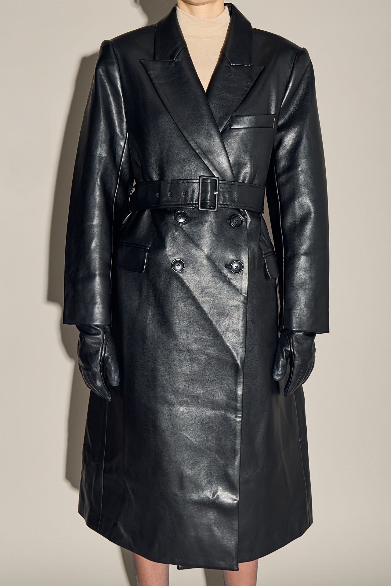 Premium Faux Leather Trench Coat
