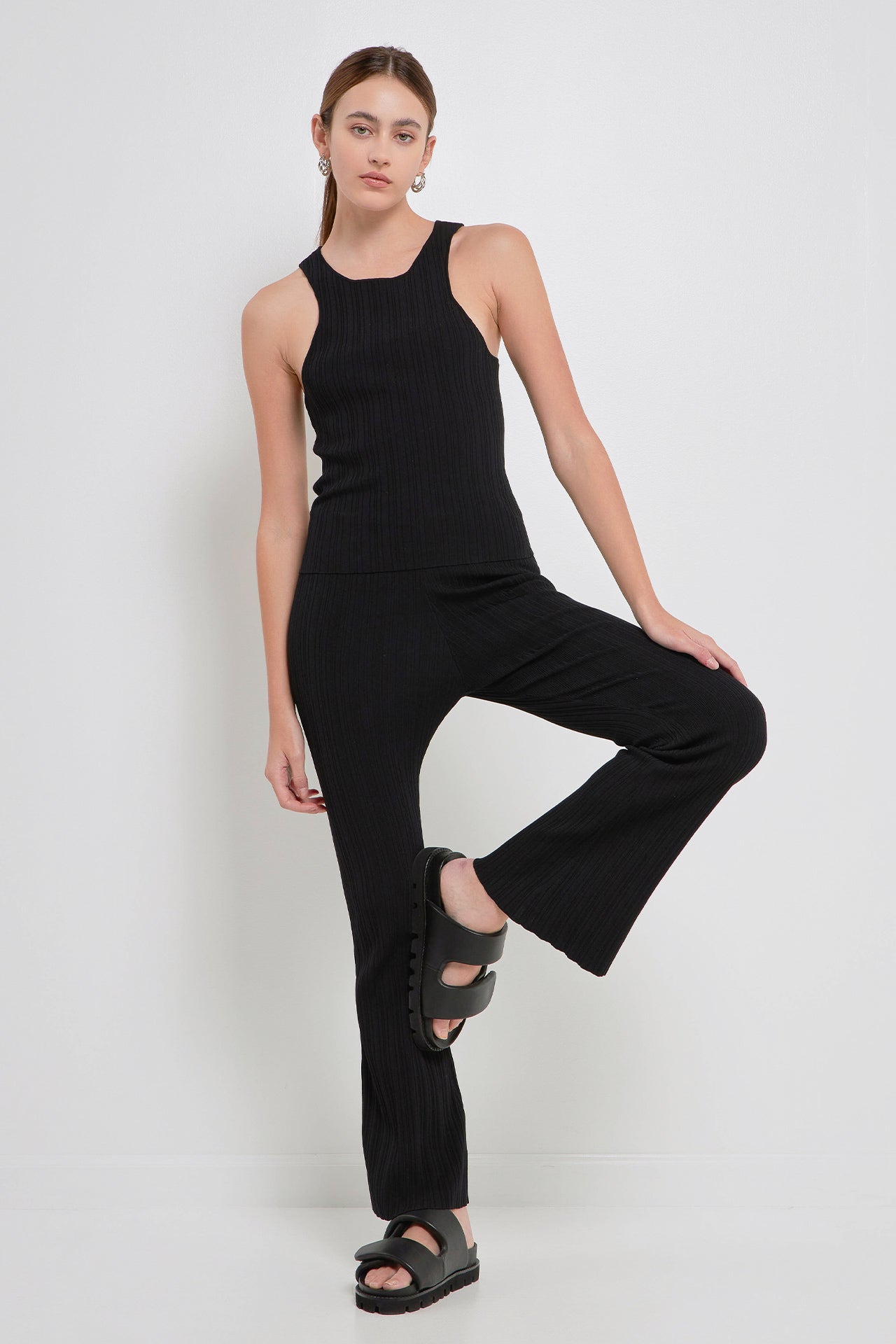 Multi Rib Flared Knit Pants