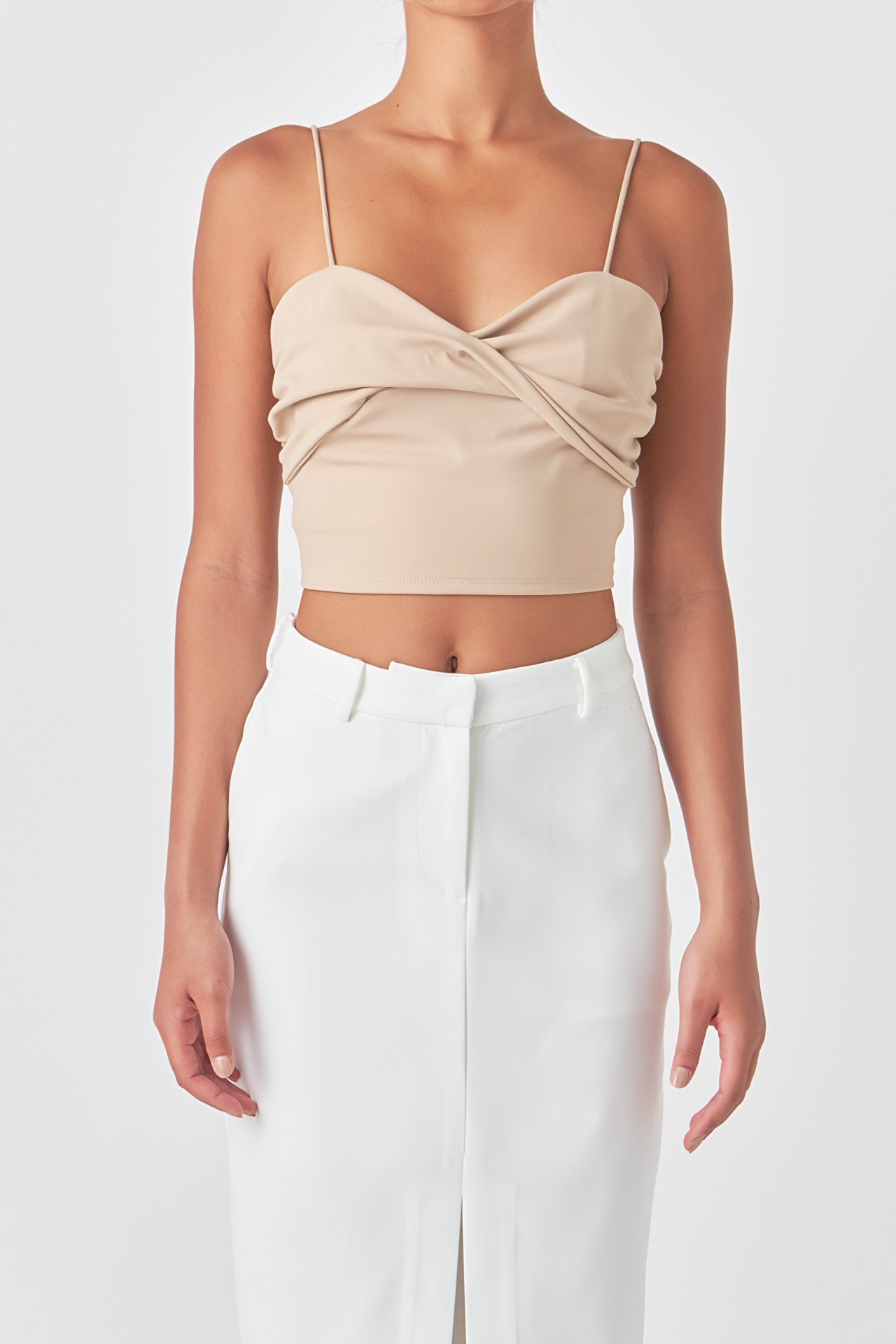 Ruched Nylon Jersey Back Twist Tank