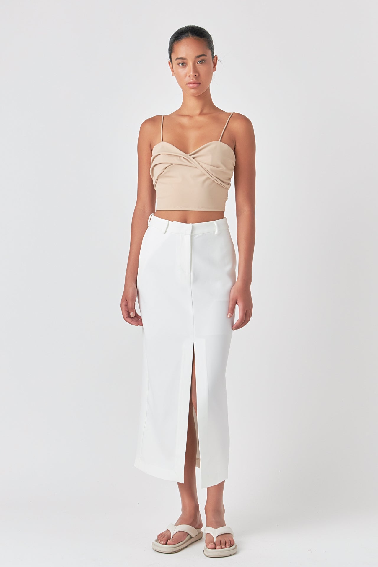 Ruched Nylon Jersey Back Twist Tank