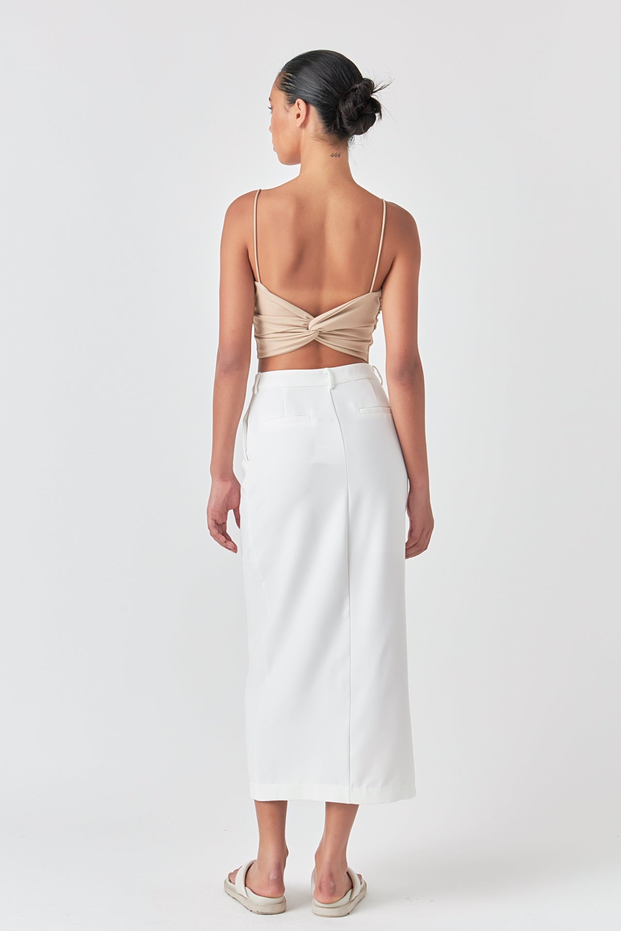 Ruched Nylon Jersey Back Twist Tank