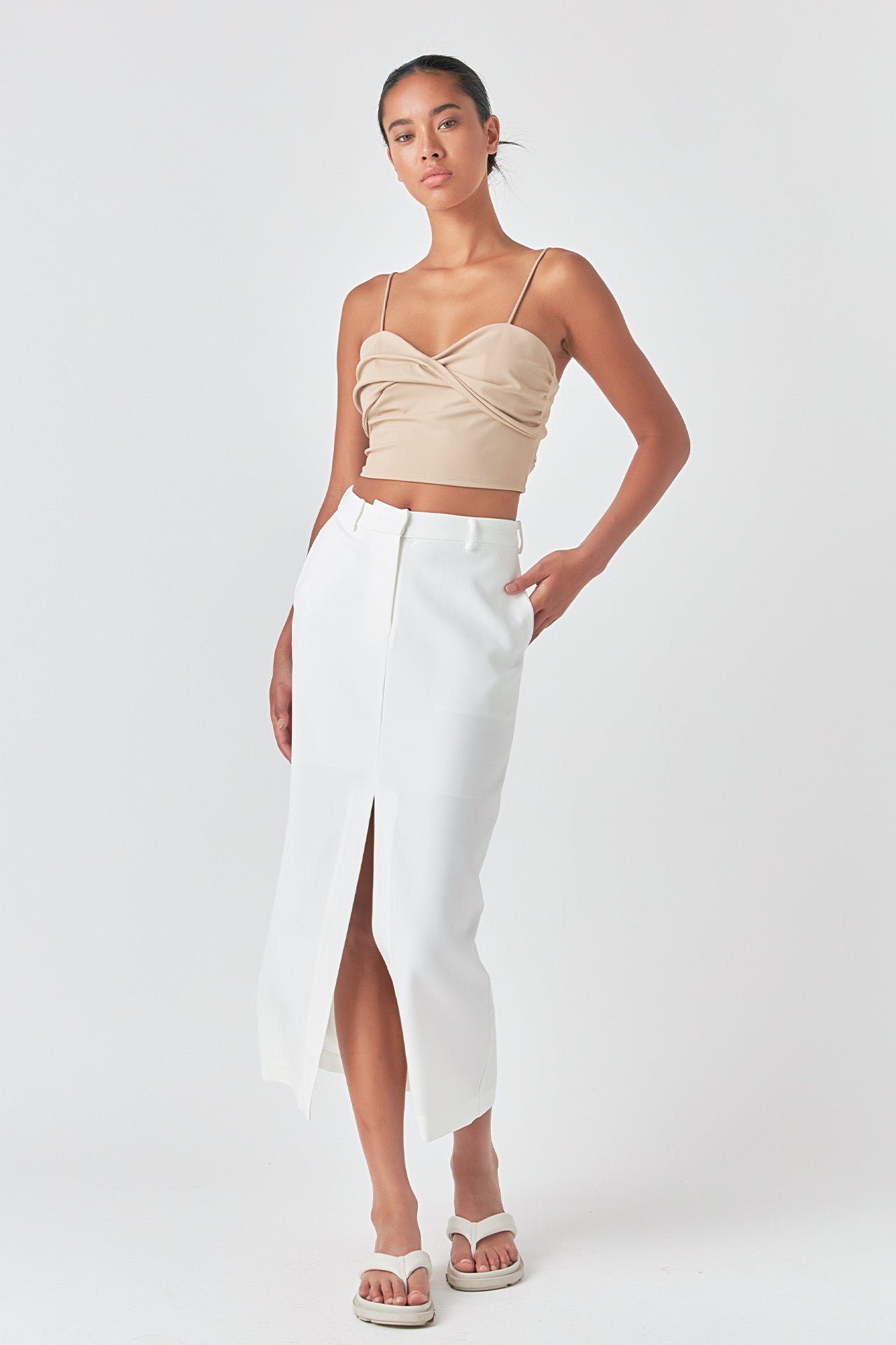 Ruched Nylon Jersey Back Twist Tank