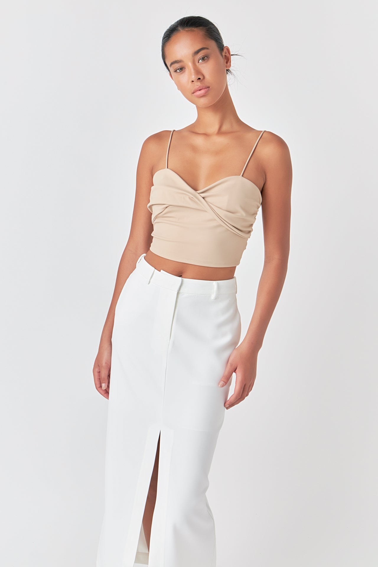 Ruched Nylon Jersey Back Twist Tank