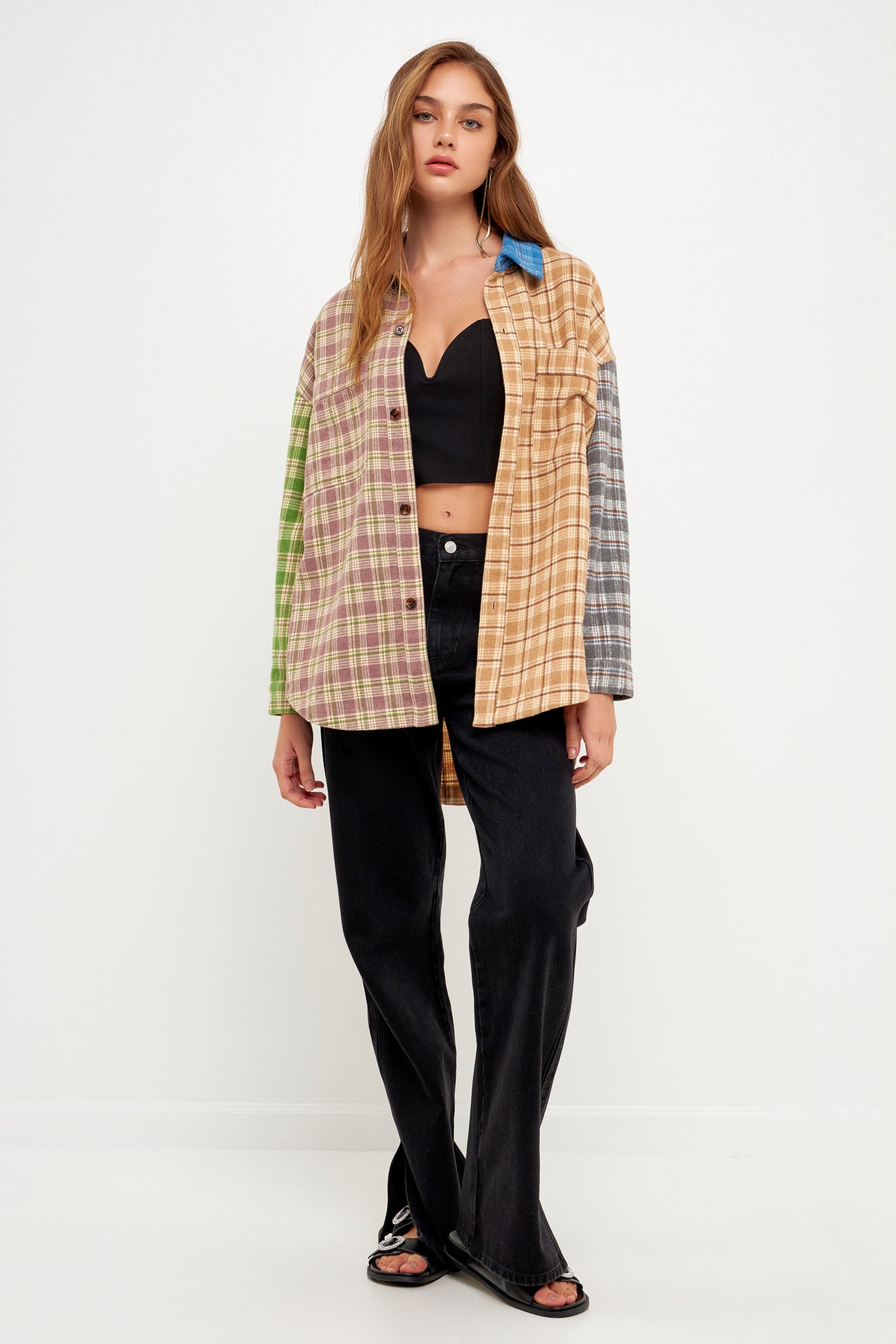 Oversize Plaid Colorblock Shirt