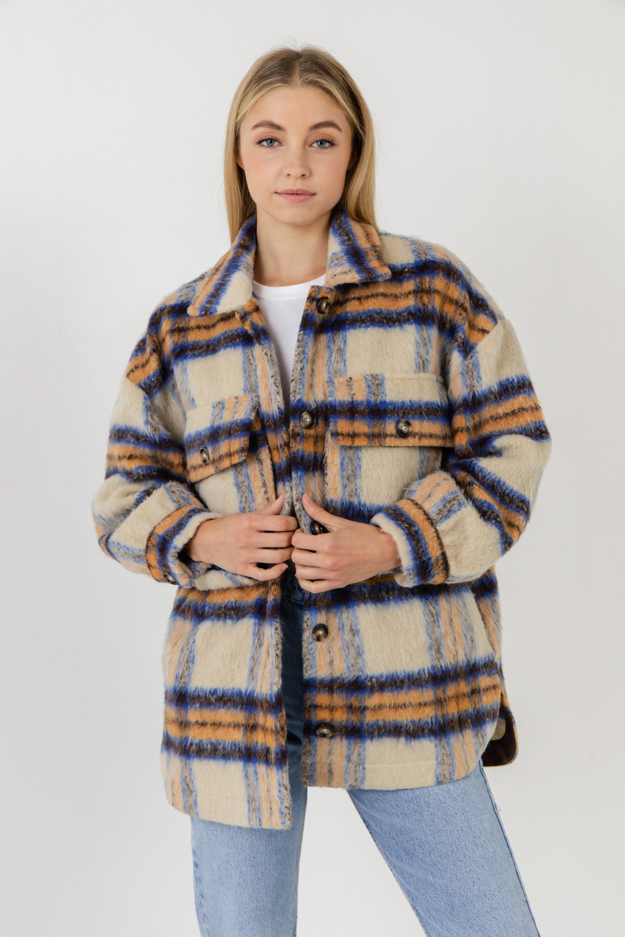 GREY LAB-Oversized Plaid Shacket with Pockets-COATS available at Objectrare
