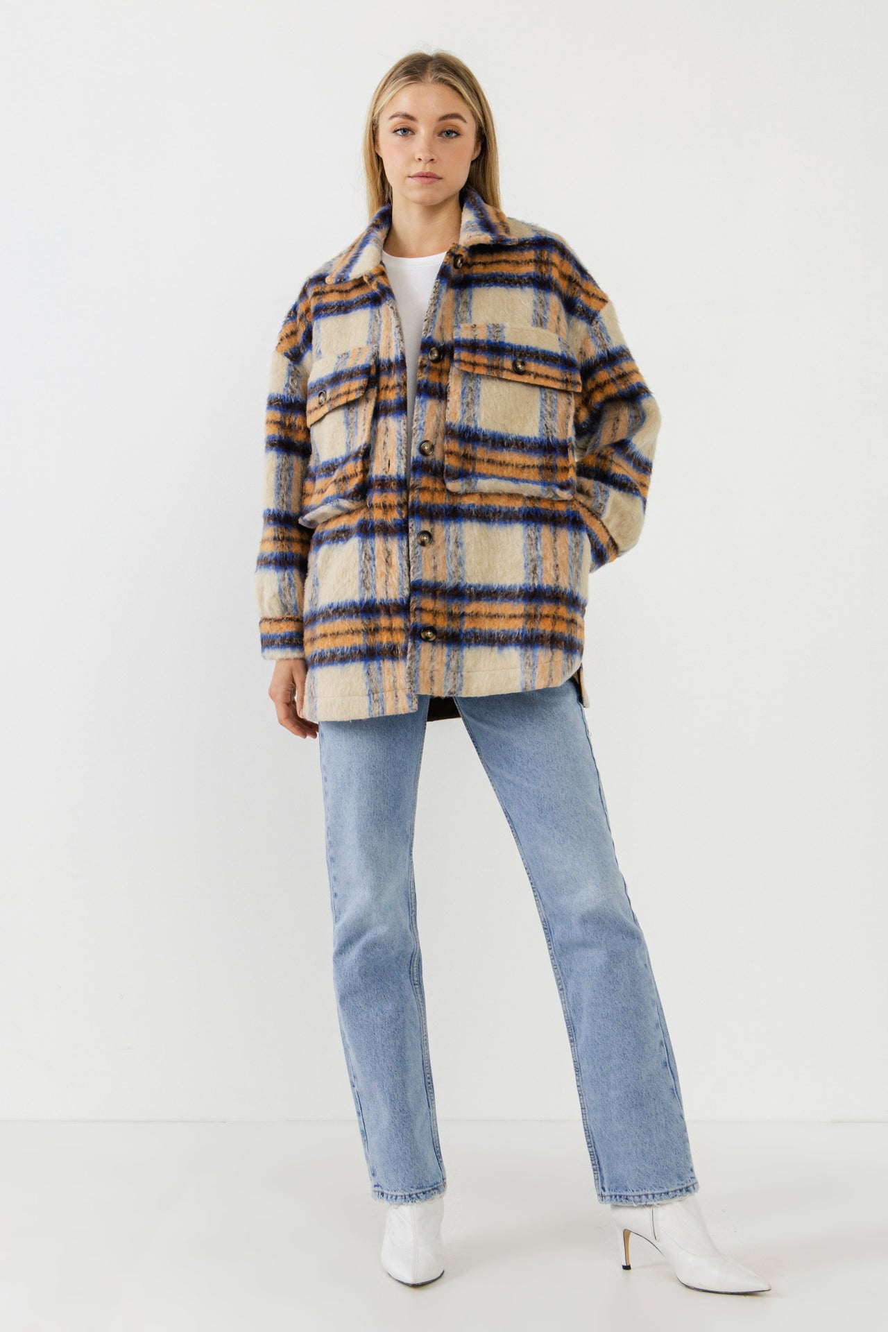 GREY LAB-Oversized Plaid Shacket with Pockets-COATS available at Objectrare