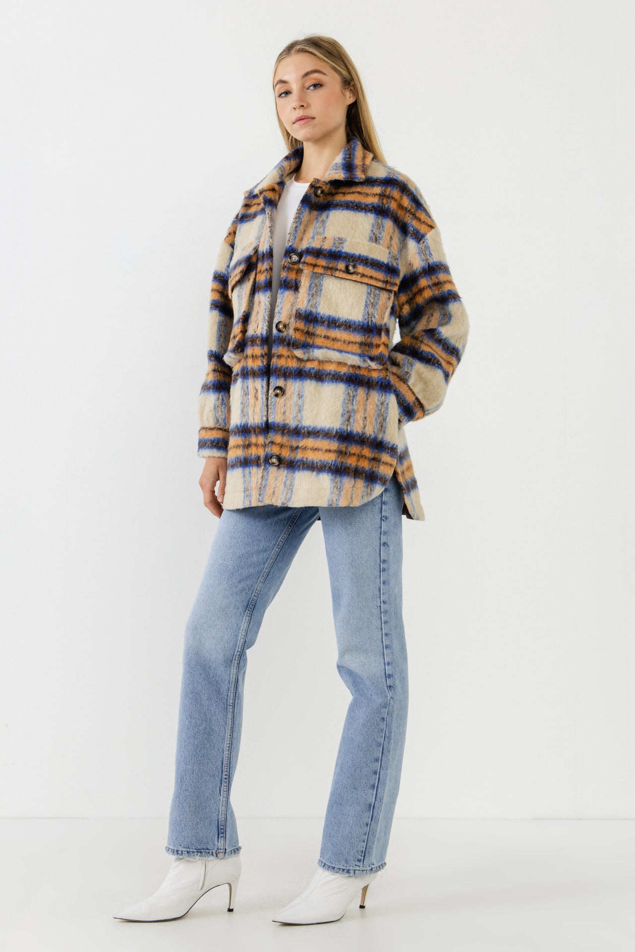 GREY LAB-Oversized Plaid Shacket with Pockets-COATS available at Objectrare