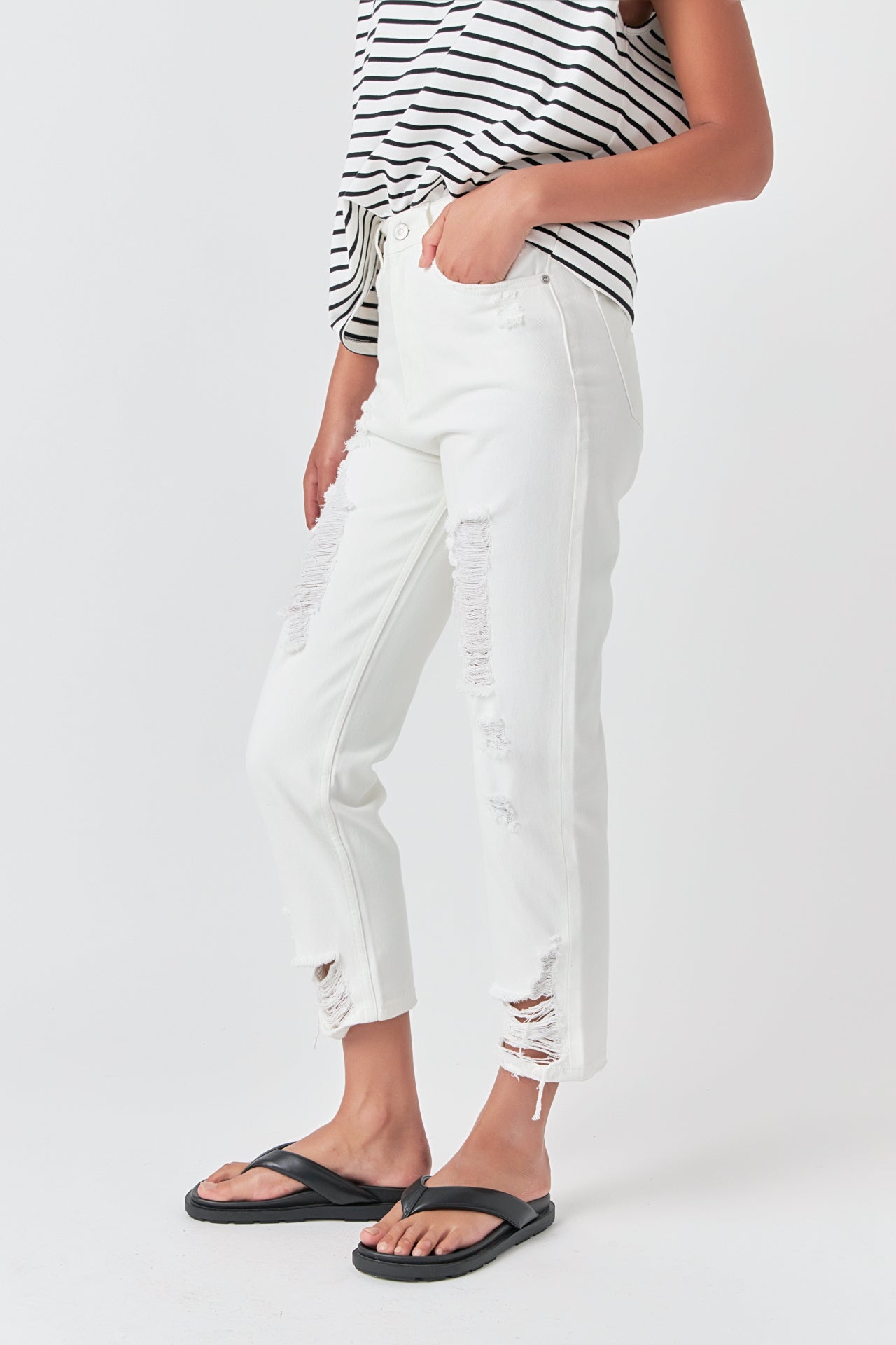 High-Waisted Distressed Straight Leg Jeans