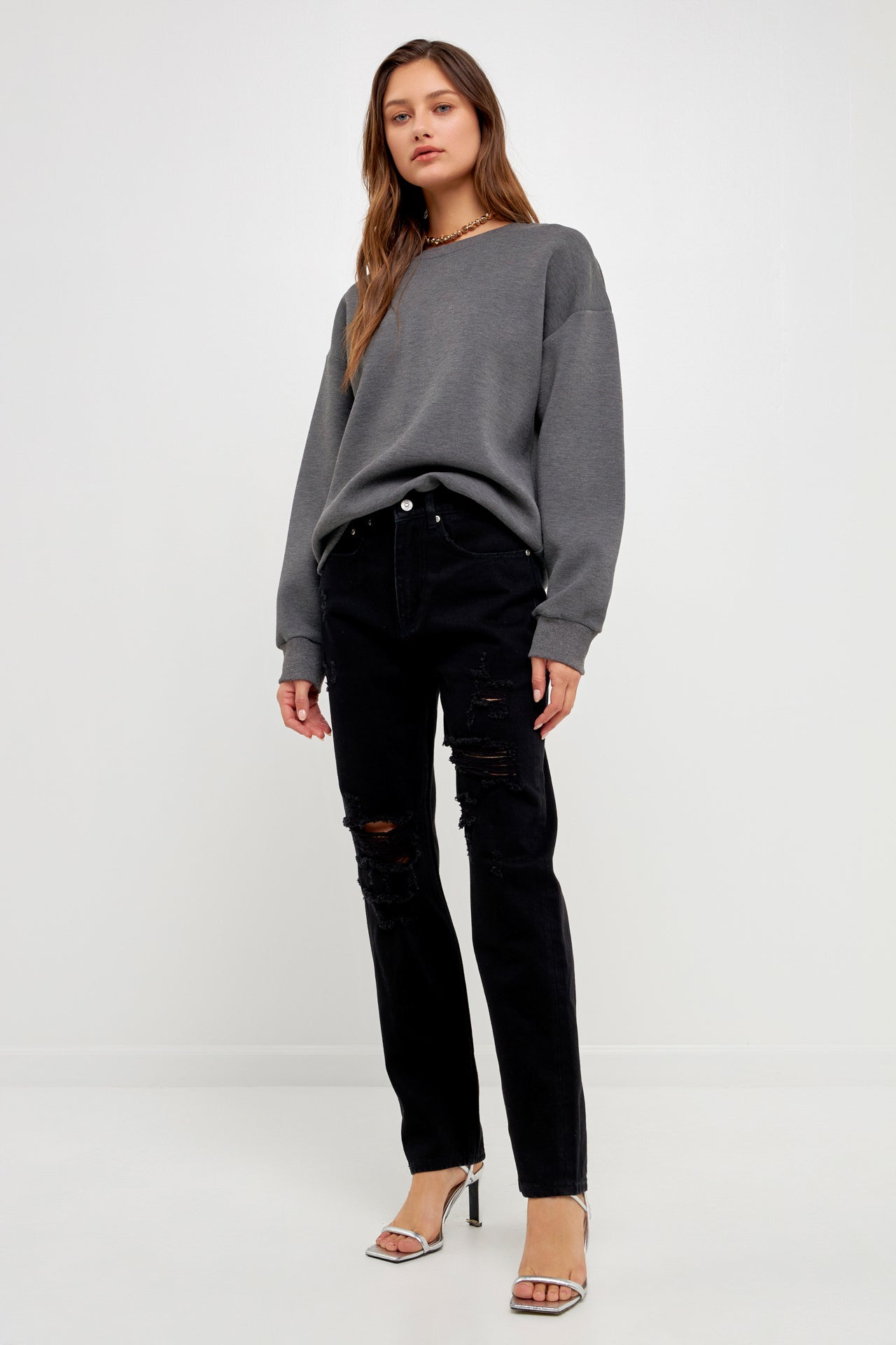 Distressed Straight Leg Jeans