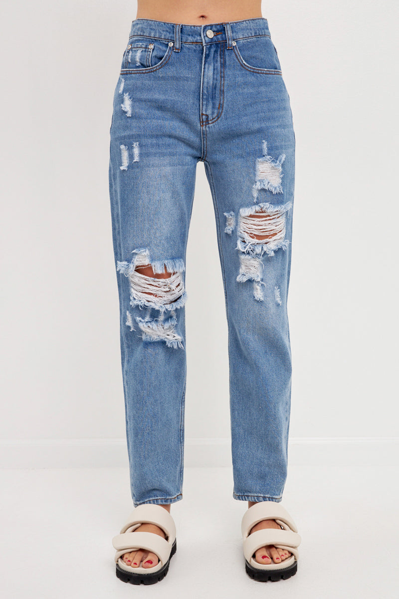 Distressed Straight Leg Jeans