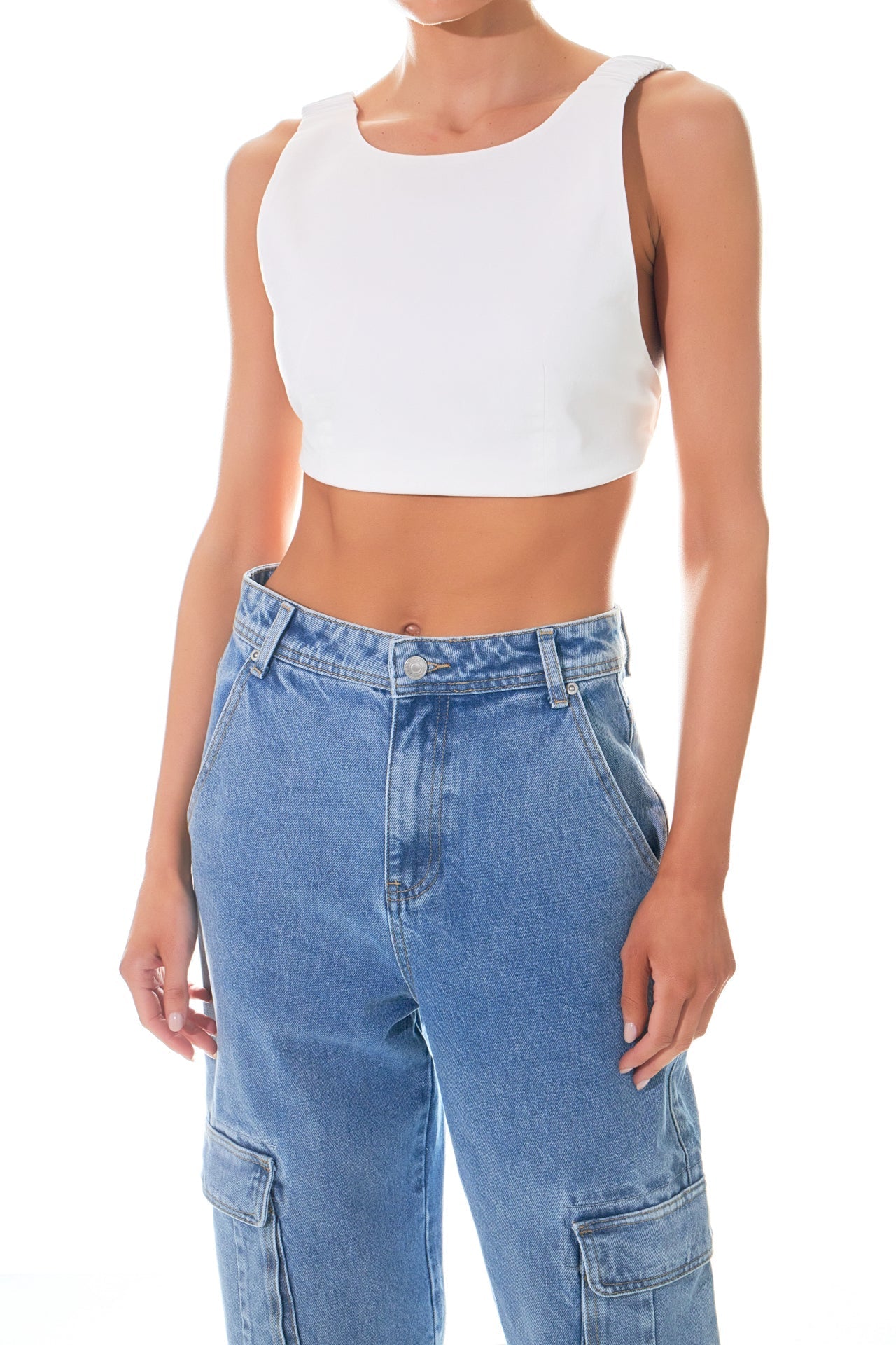 Elastic Band Open Back Crop Top