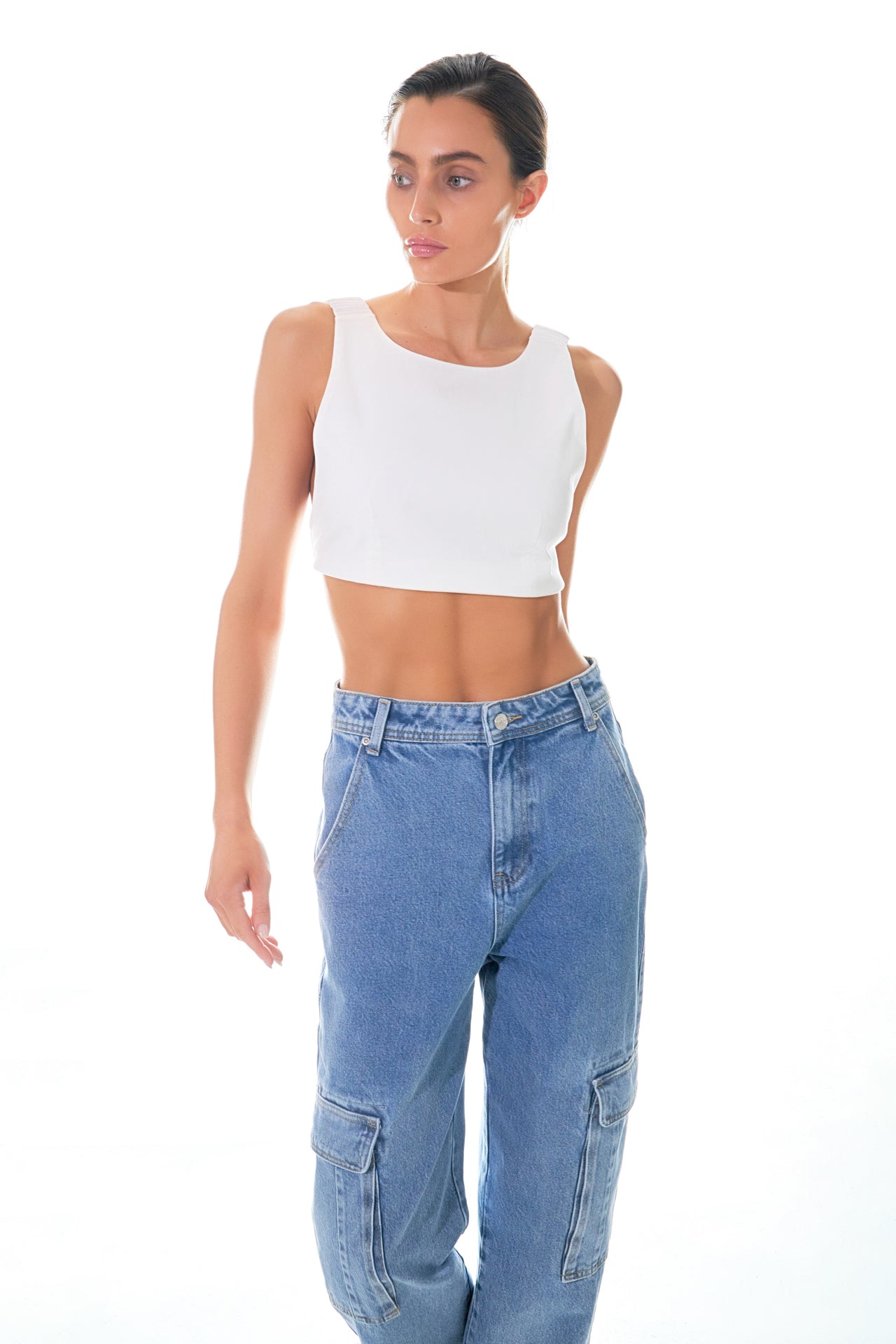 Elastic Band Open Back Crop Top