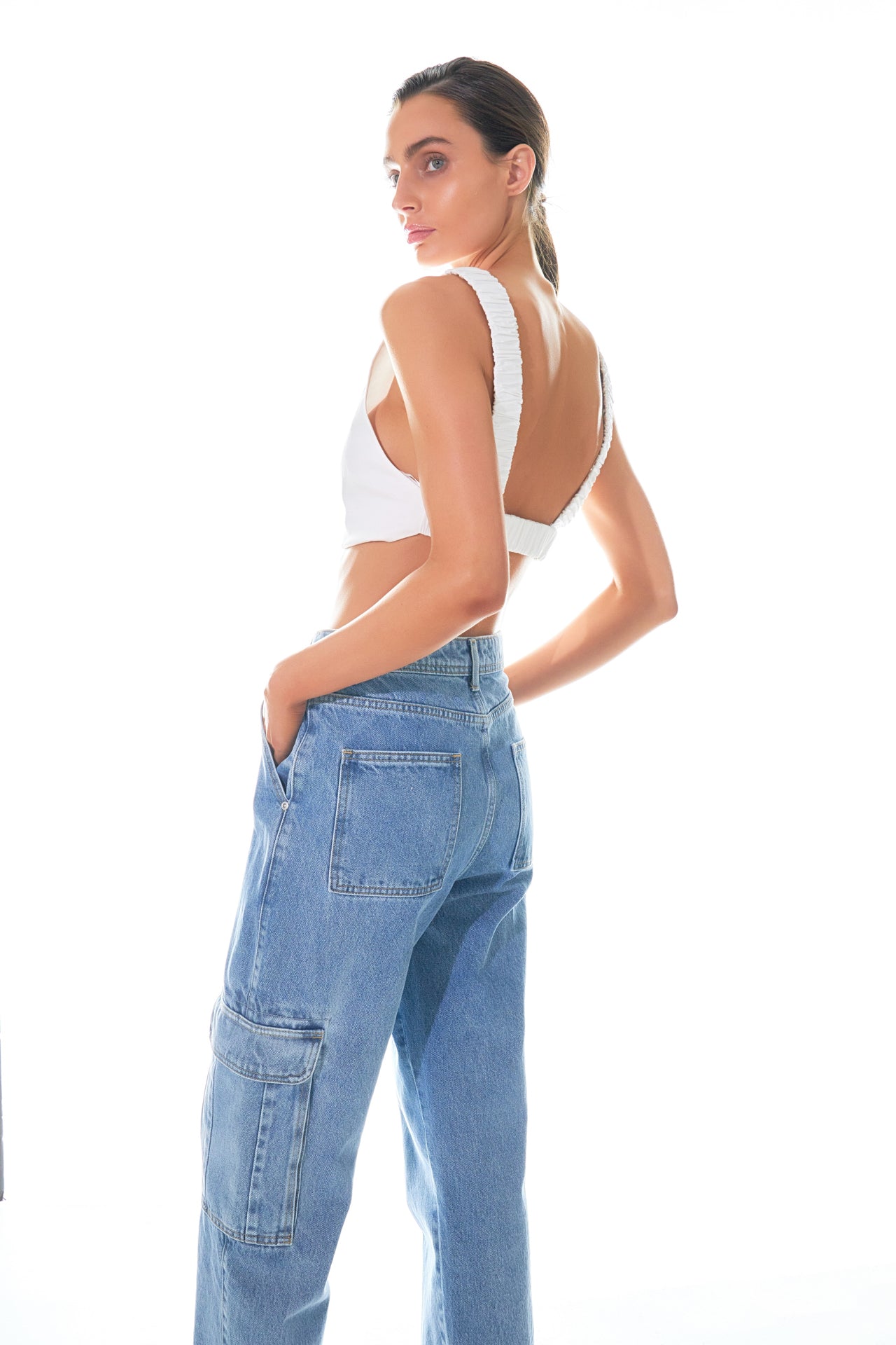 Elastic Band Open Back Crop Top