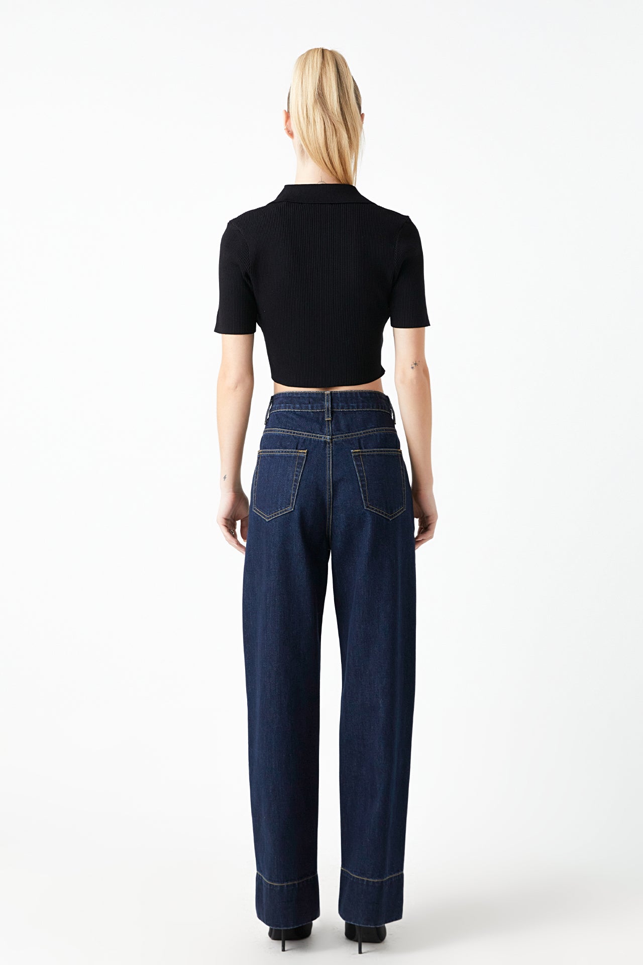 Ribbed Polo Knit Top with Side slit