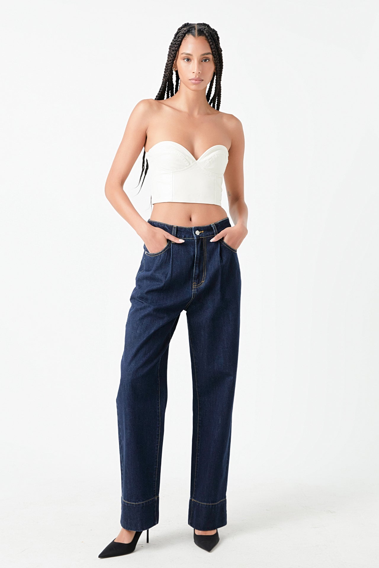 Cropped Pu Bustier Top