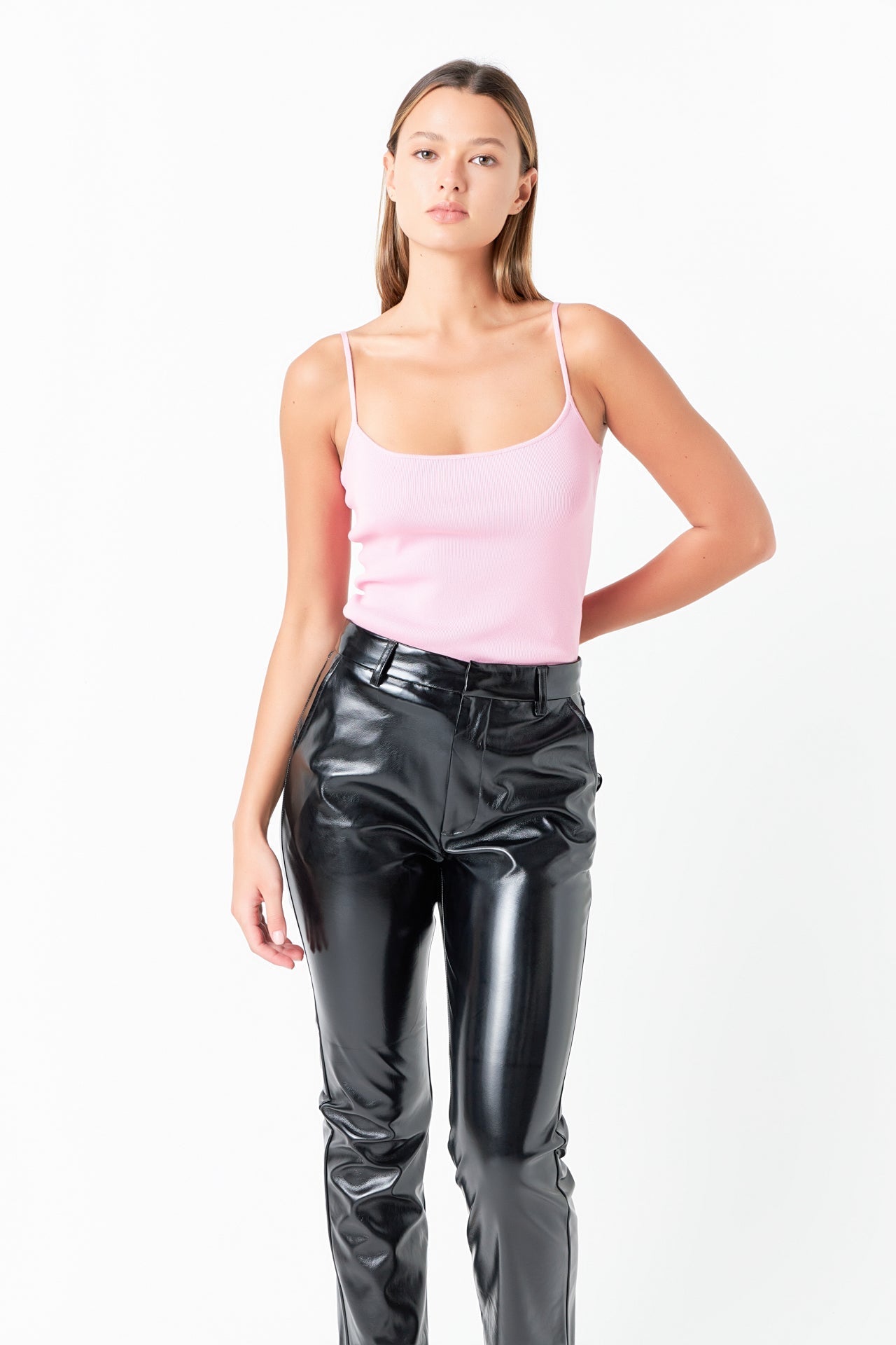 Shiny High-Waisted Faux Leather Pants