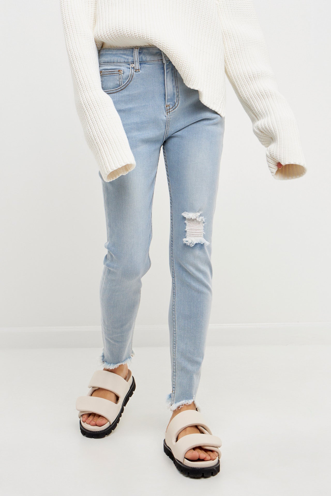 GREY LAB-Destroyed Skinny Jeans-JEANS available at Objectrare