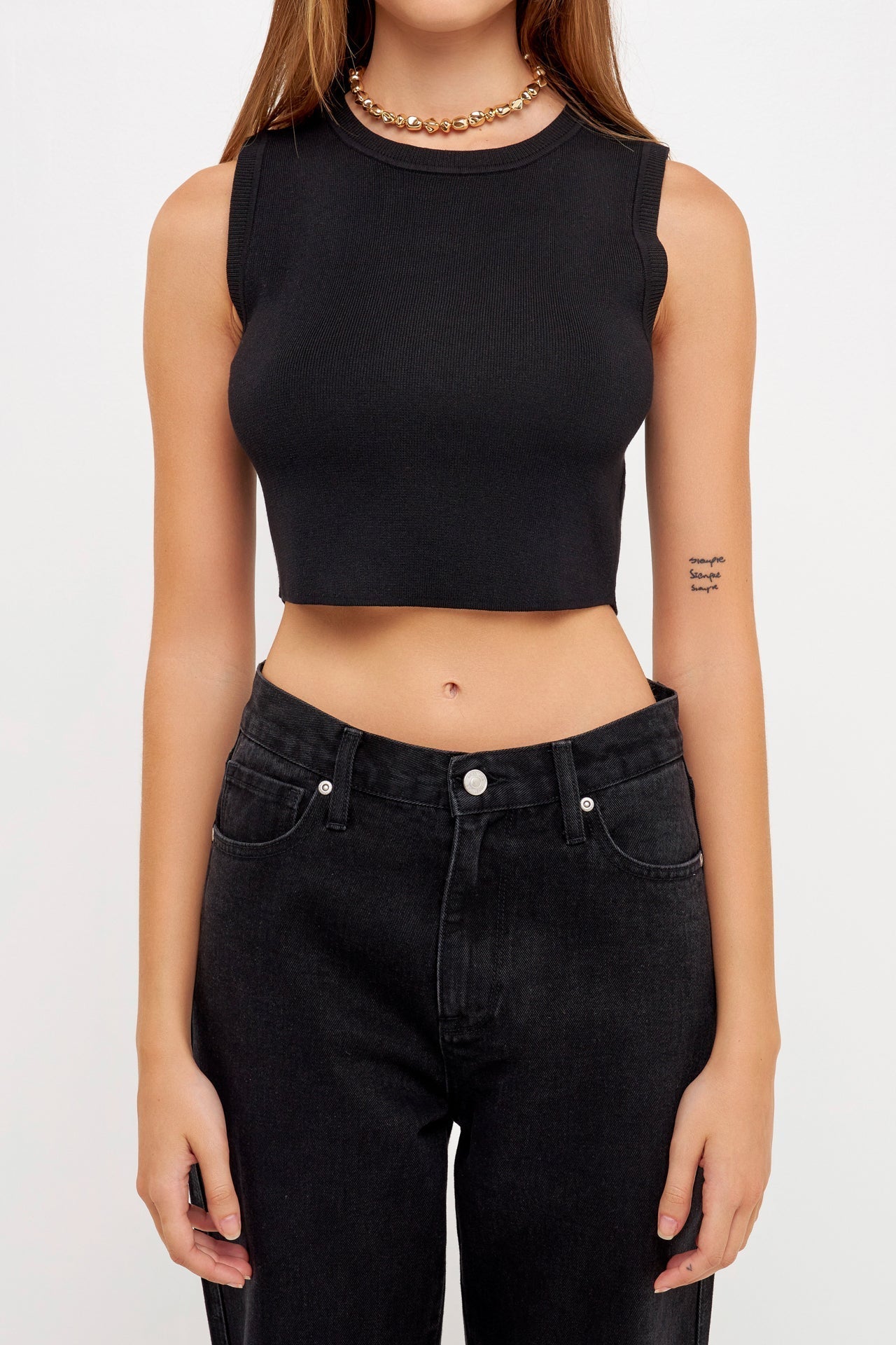 GREY LAB-Knit Crew Neck Cropped Tank Top-CAMI TOPS & TANK available at Objectrare