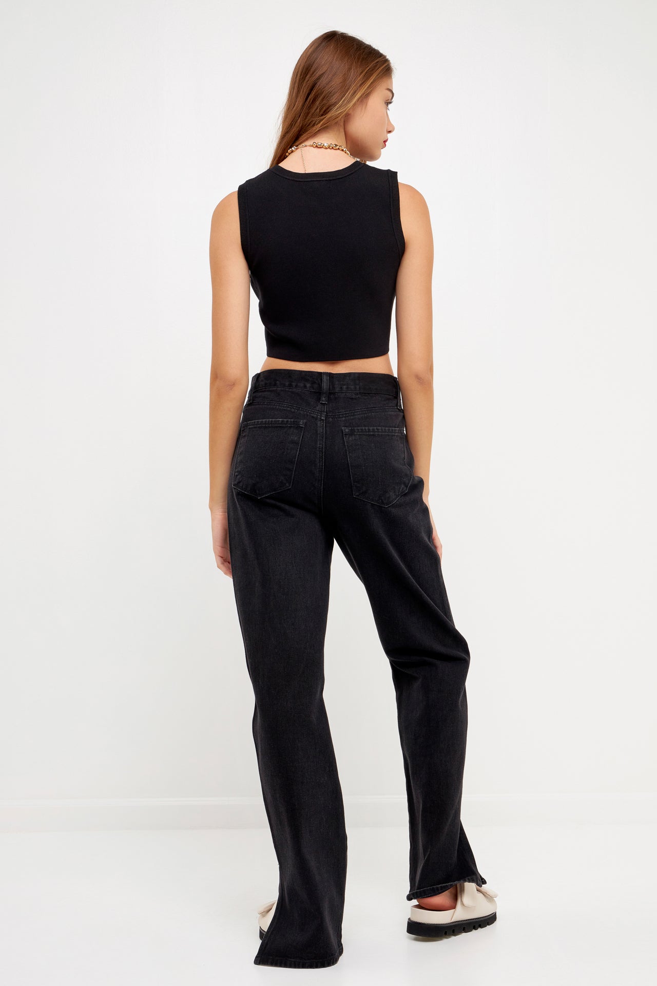 GREY LAB-Knit Crew Neck Cropped Tank Top-CAMI TOPS & TANK available at Objectrare