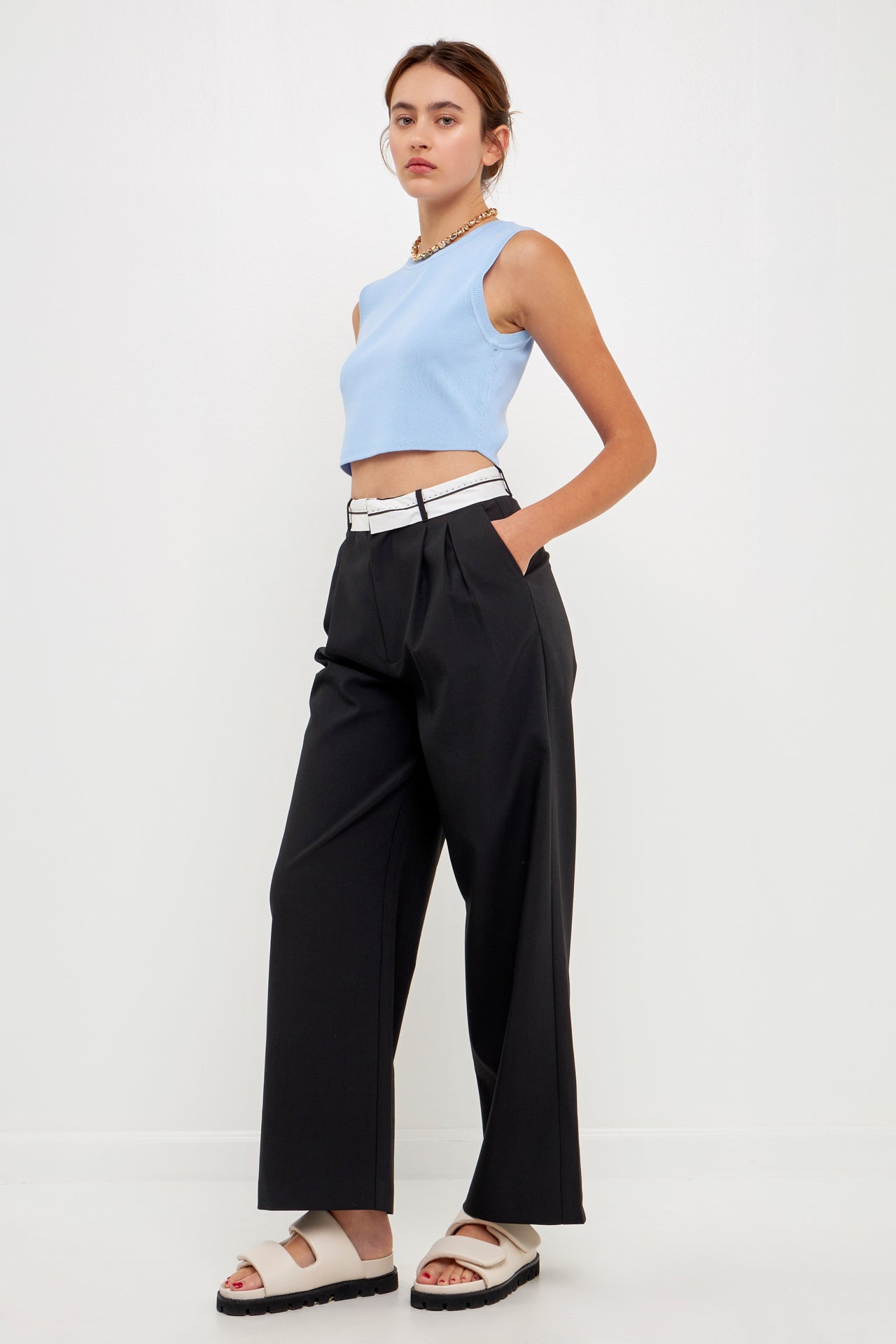 GREY LAB-Knit Crew Neck Cropped Tank Top-CAMI TOPS & TANK available at Objectrare