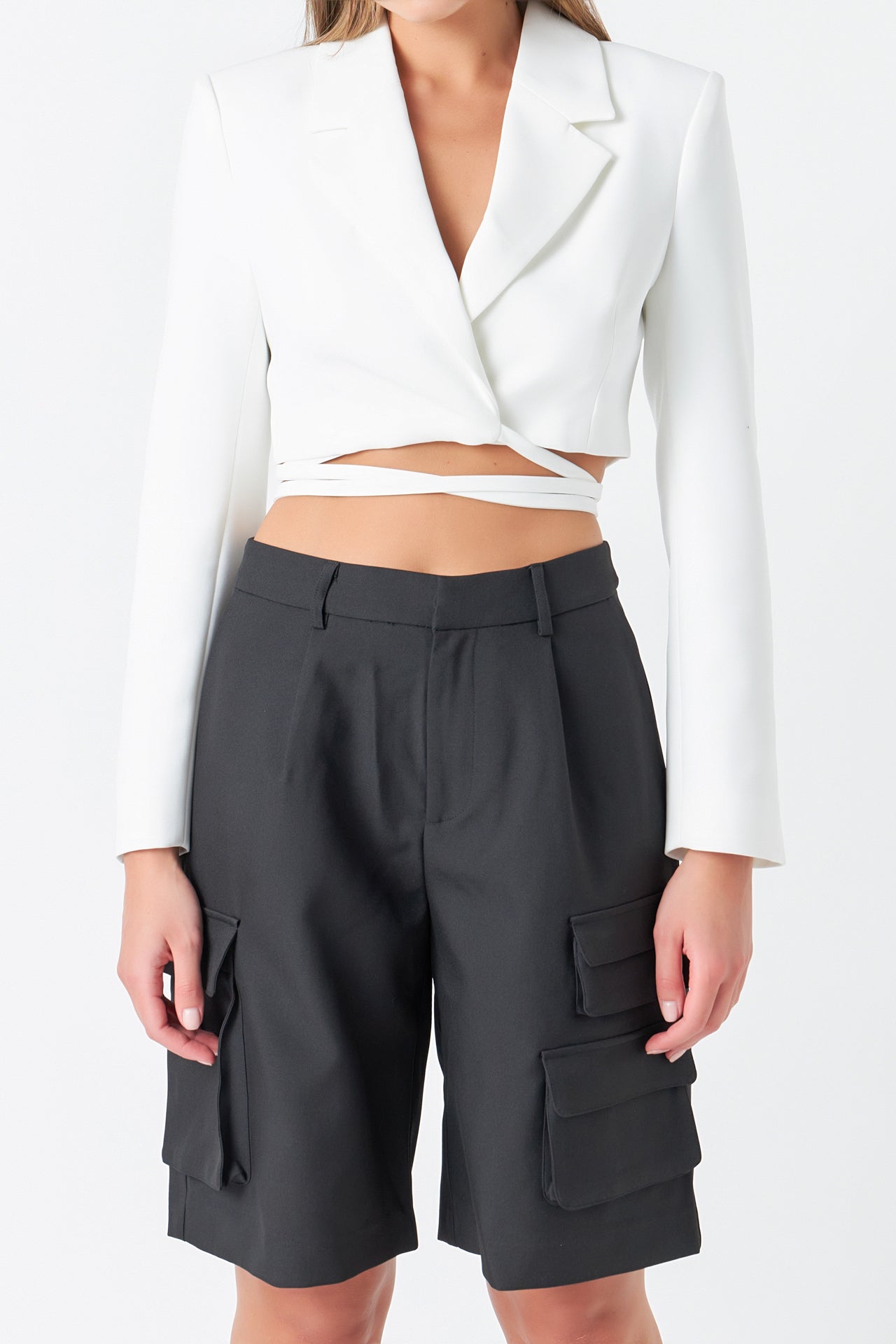 Cropped Blazer with Tie Detail