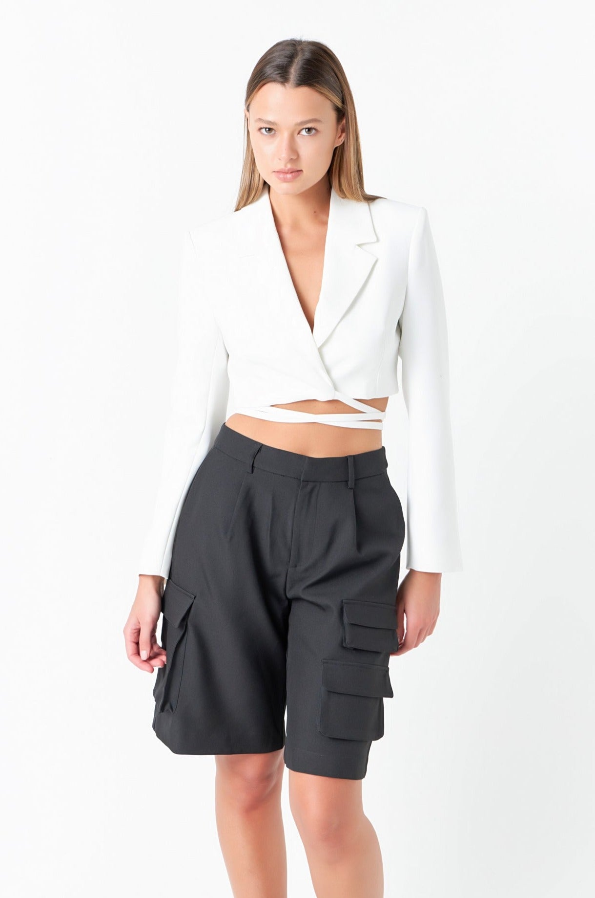Cropped Blazer with Tie Detail