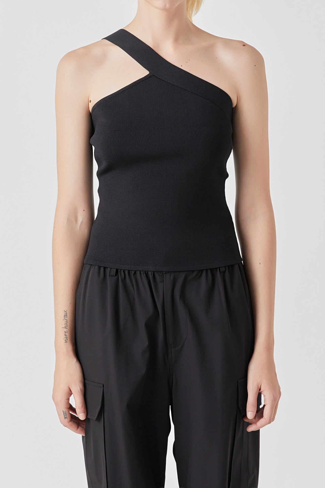 Asymmetrical One-Shoulder Knit Tank Top