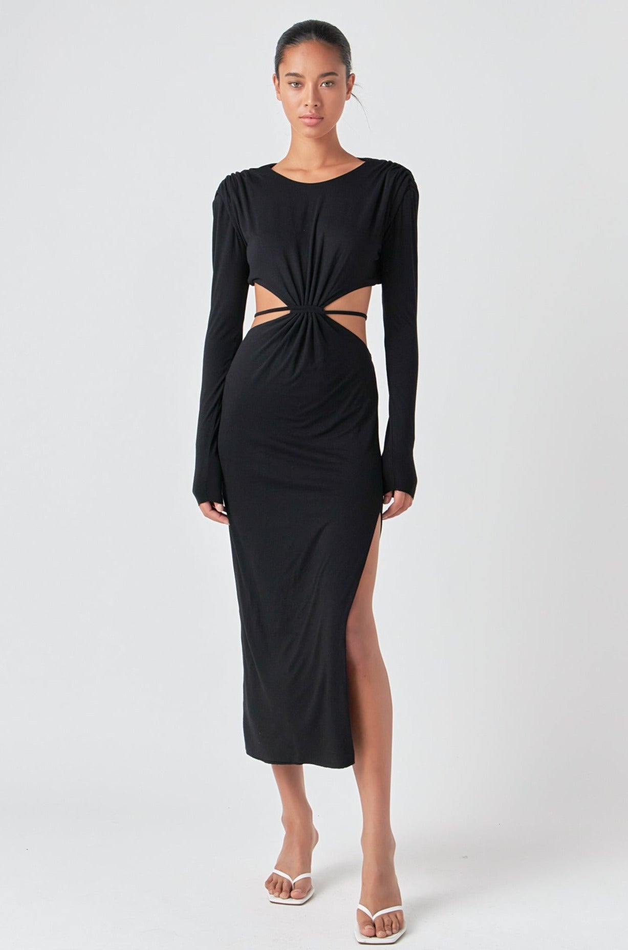 long sleeve black maxi dress with open back Glamorous in Glitter Black Long Sleeve Backless Maxi Dress