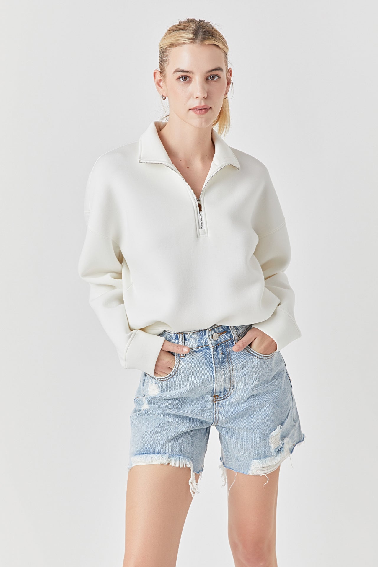 Destroyed Hem Denim Shorts