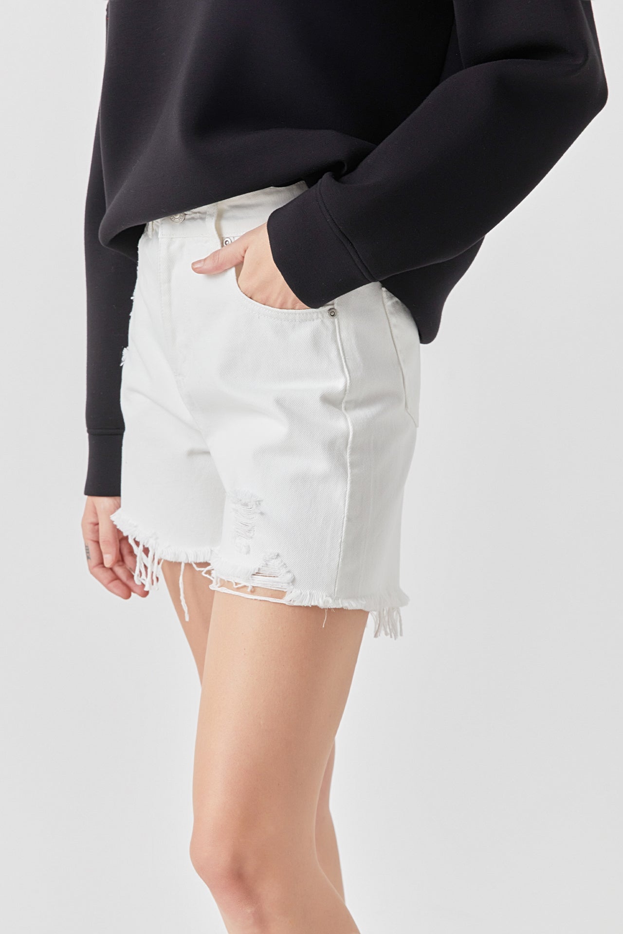 Destroyed Hem Denim Shorts