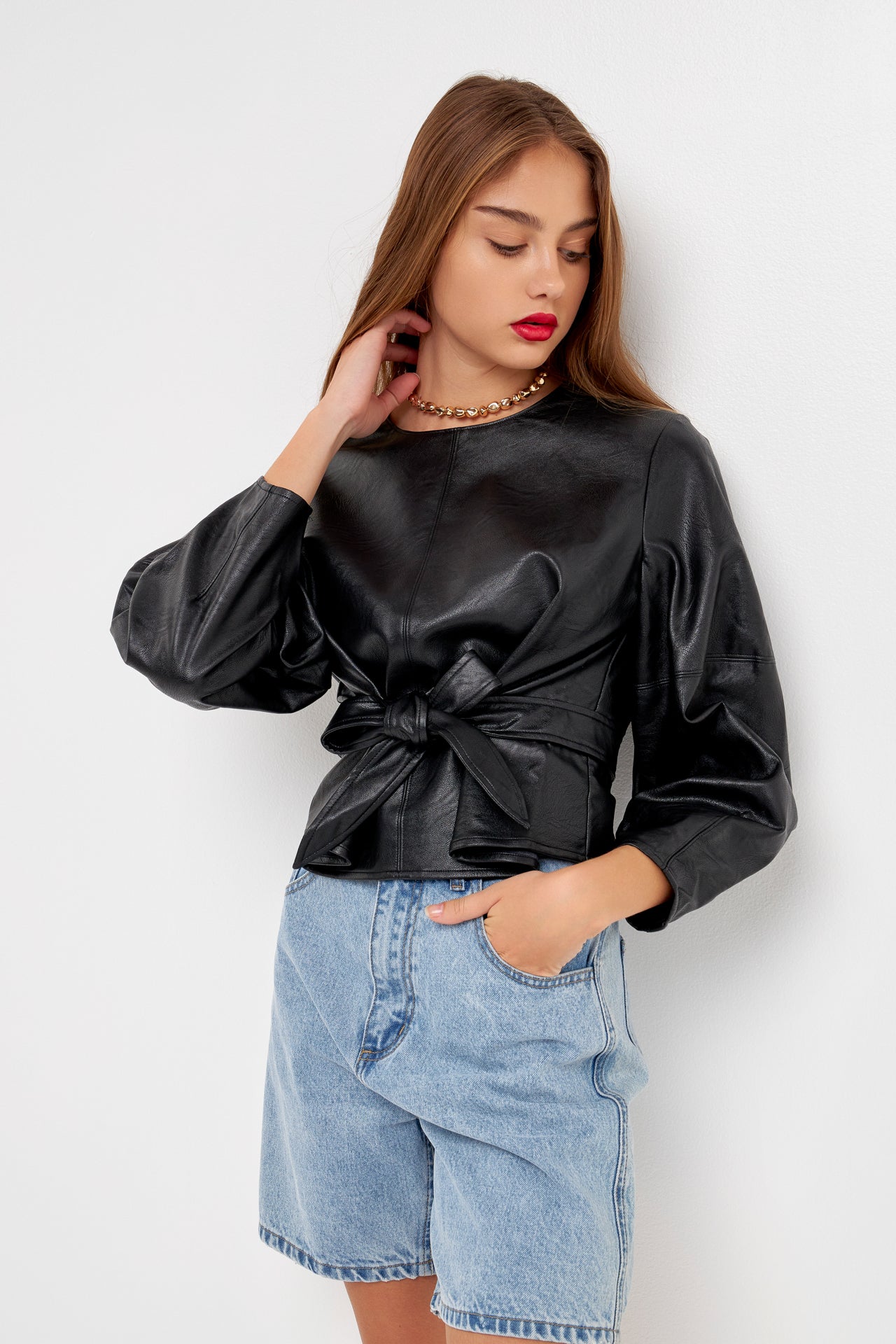 GREY LAB - Pu Leather Top with Tie - TOPS available at Objectrare