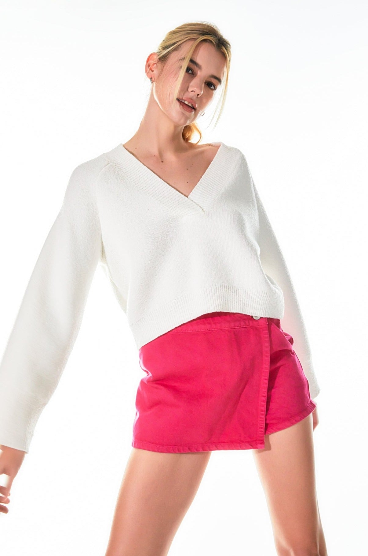 Cropped V-Neck Sweater