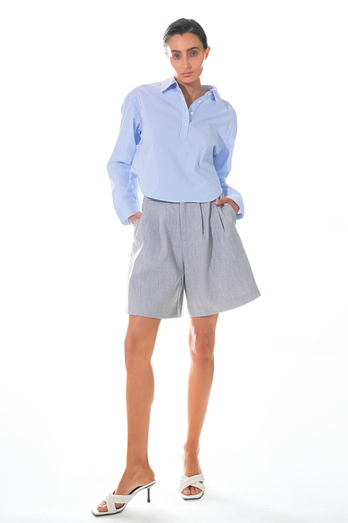 Pinstripe Cropped Collared Shirt